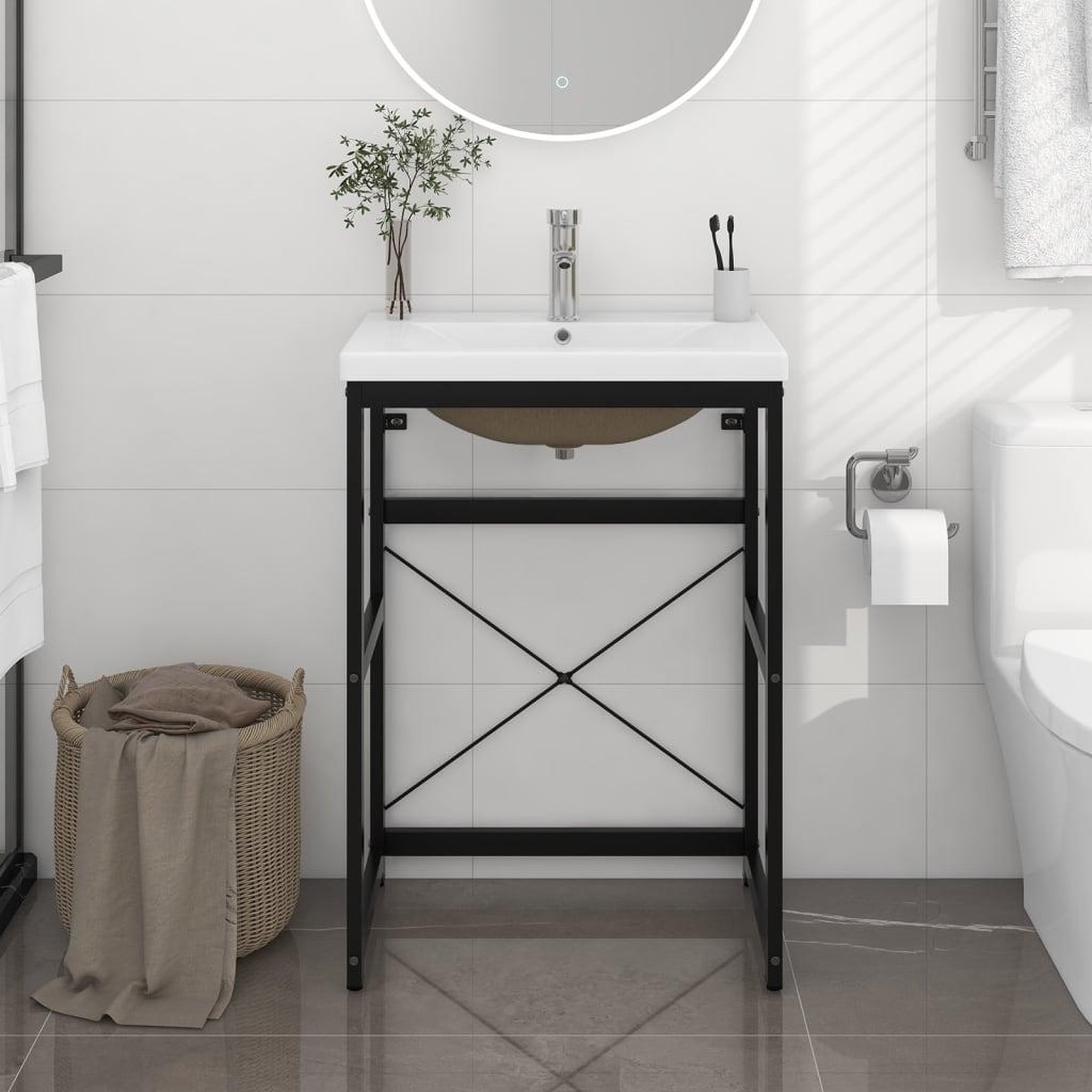 VIDAXL Cadre de lavabo de salle de bain vasque a encastrer Noir Fer