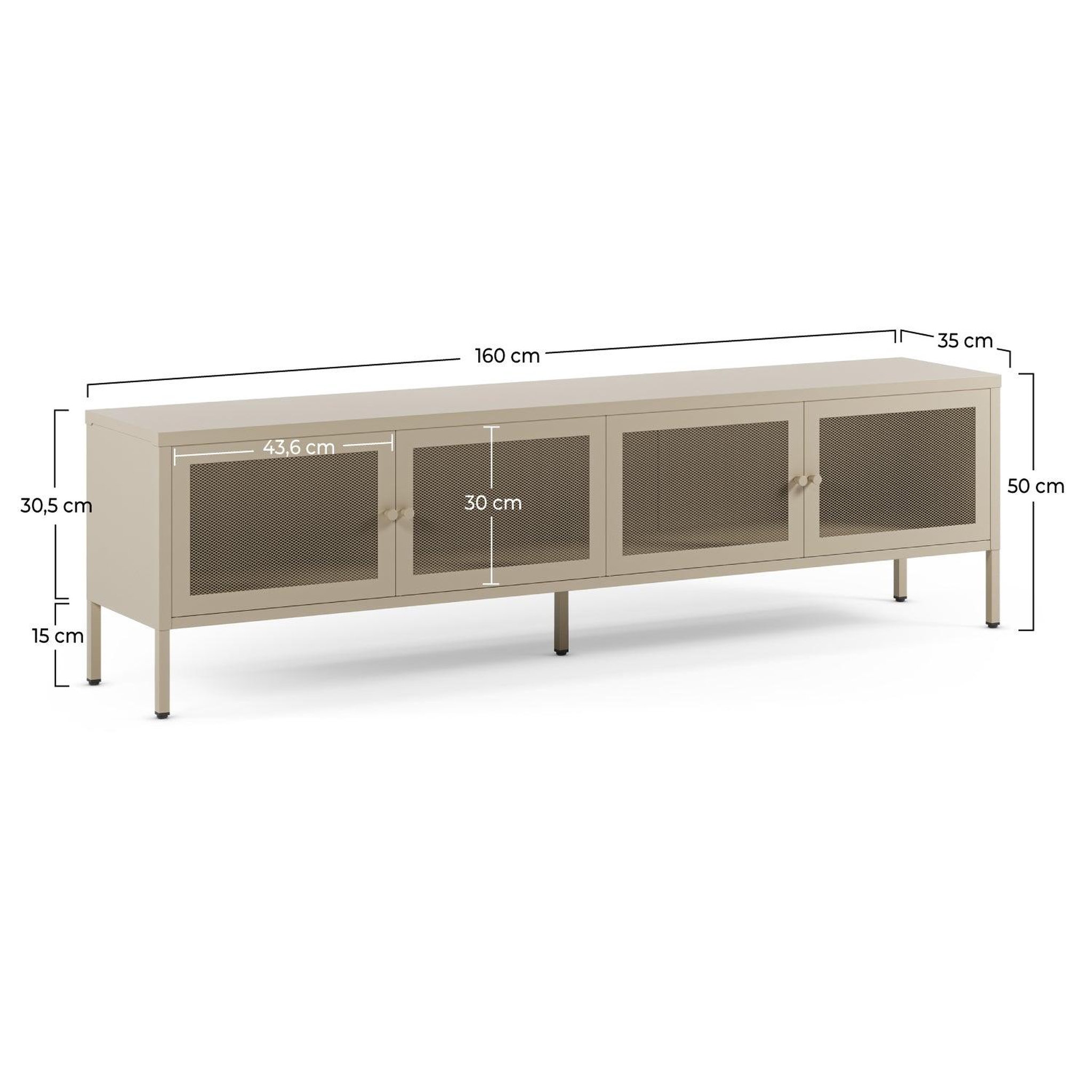 Voir la diapositive 4 : MAISON PAVANE Meuble tv en métal beige 4 portes, 160 cm-latem