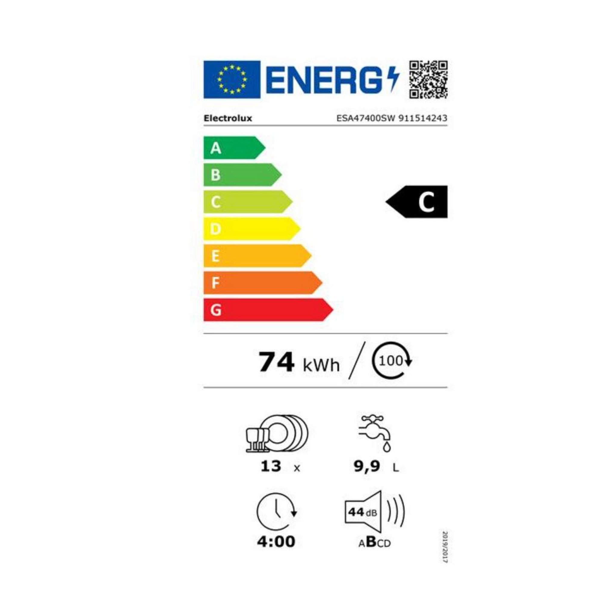 Voir la diapositive 2 : ELECTROLUX Lave-vaisselle 60cm 13 couverts 44db blanc - esa47400sw
