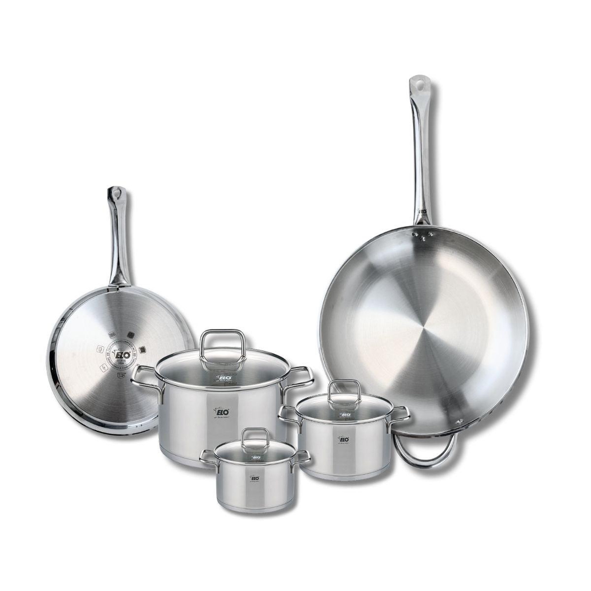 ELO Ensemble de 2 poêles de cuisson 24 et 32 cm et 3 faitouts 12, 14 et 20 cm elo profi citrin