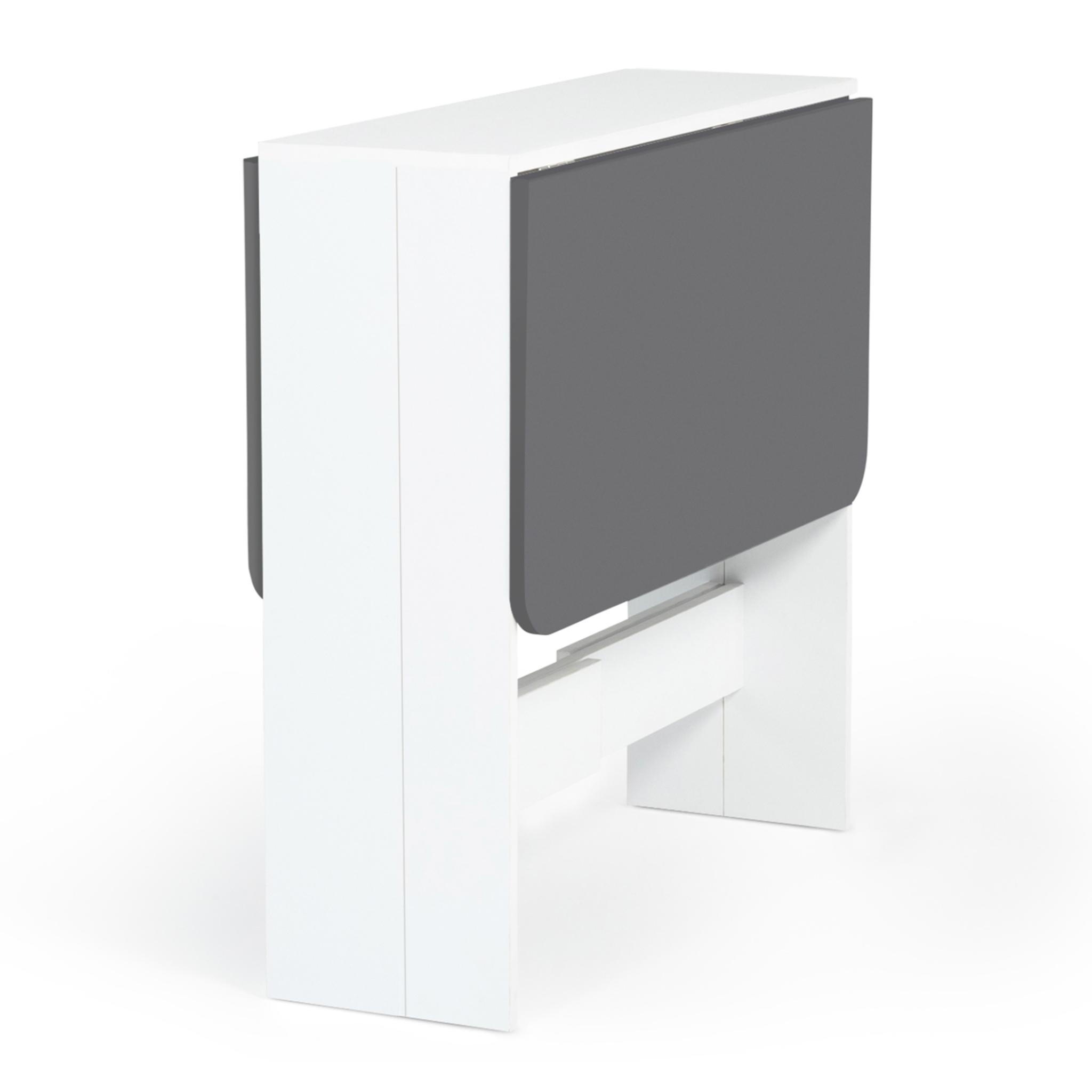 Voir la diapositive 3 : ID MARKET Table console pliable edi 2-4 personnes bois blanc plateau gris 103 x 76 cm