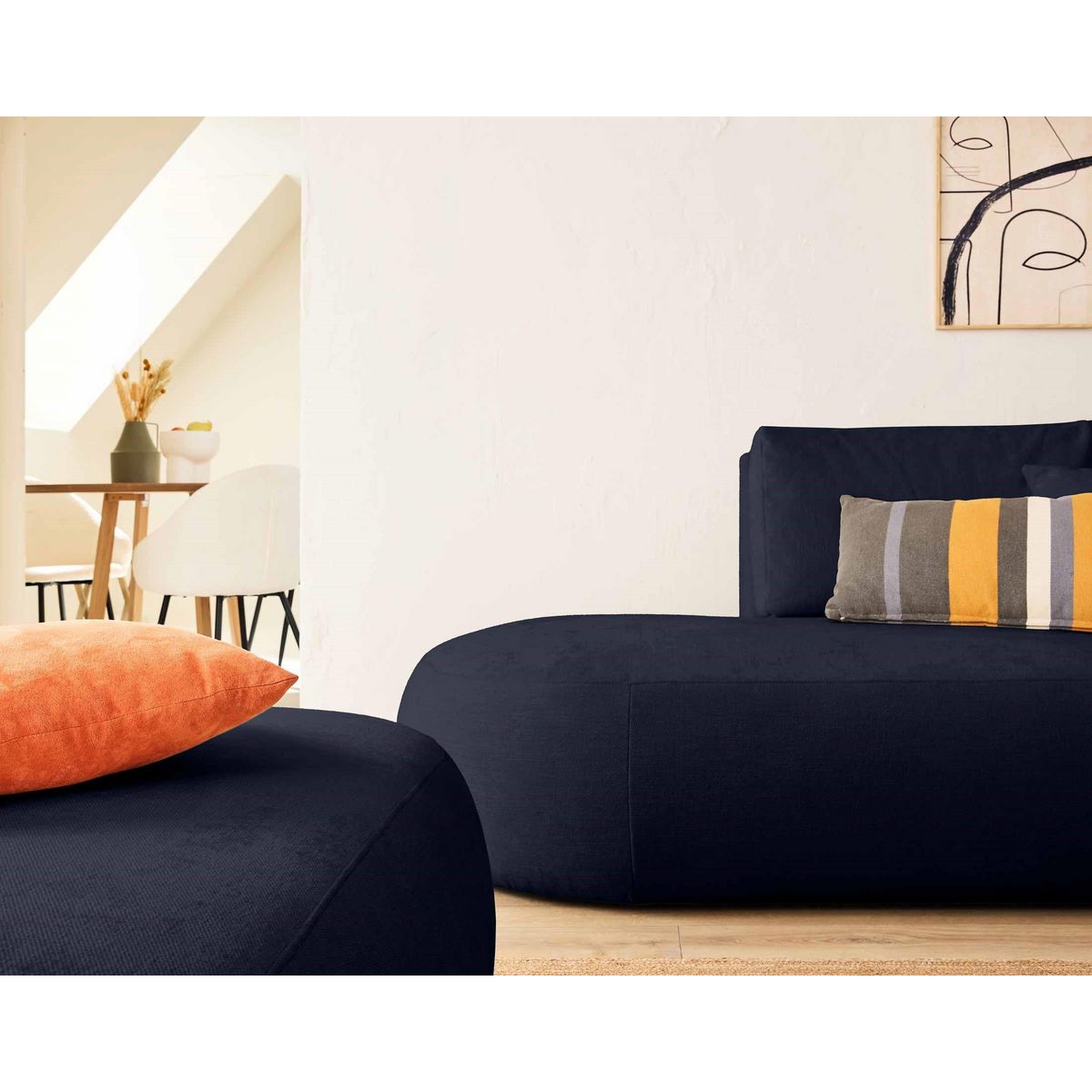 LISA DESIGN Santorini - canapé modulable d'angle droit + pouf - 5 places - en tissu texturé