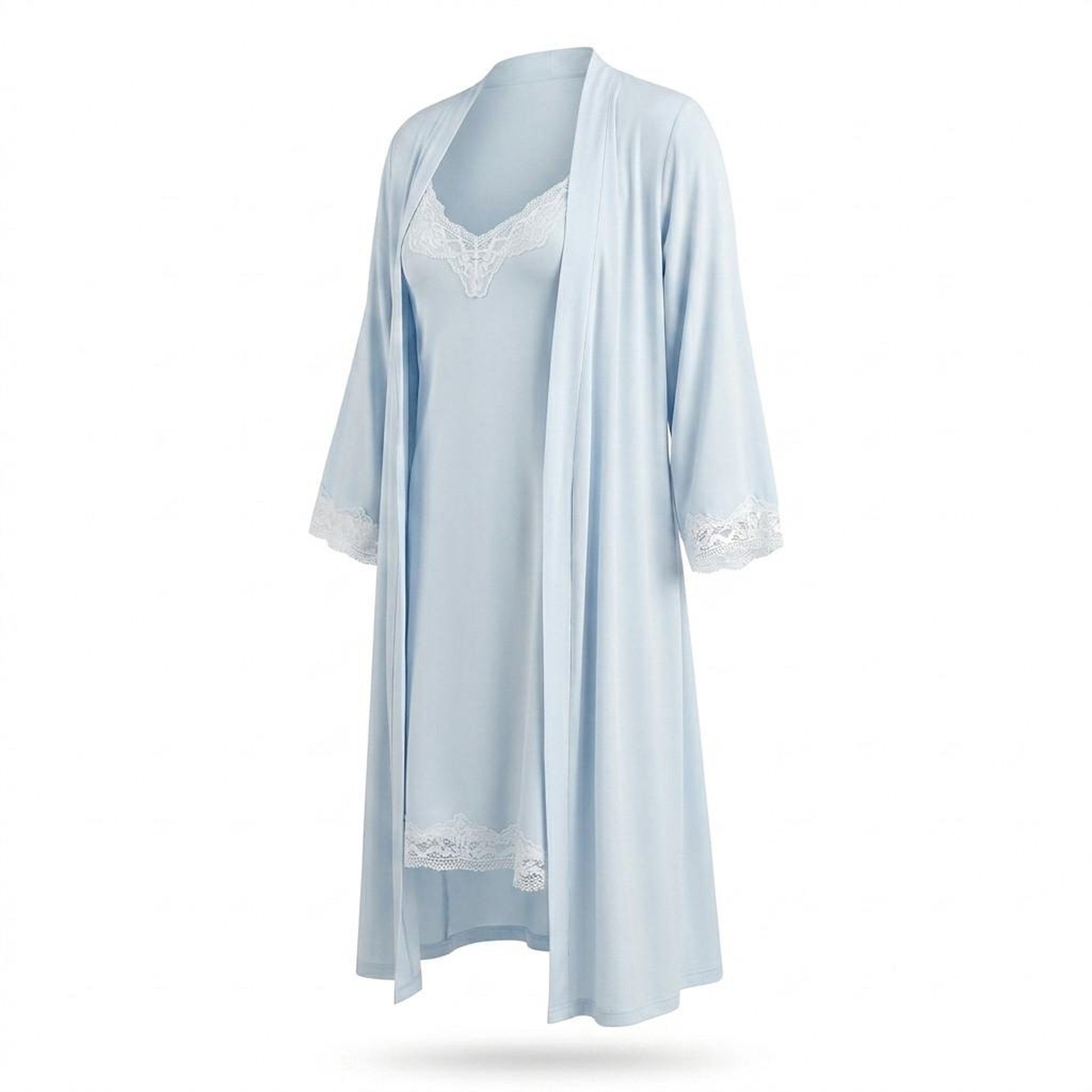 Voir la diapositive 1 : OZABI OZABI Nuisette et Kimono Femme 2 Pièces Viscose Dentelle Florale Ceinture