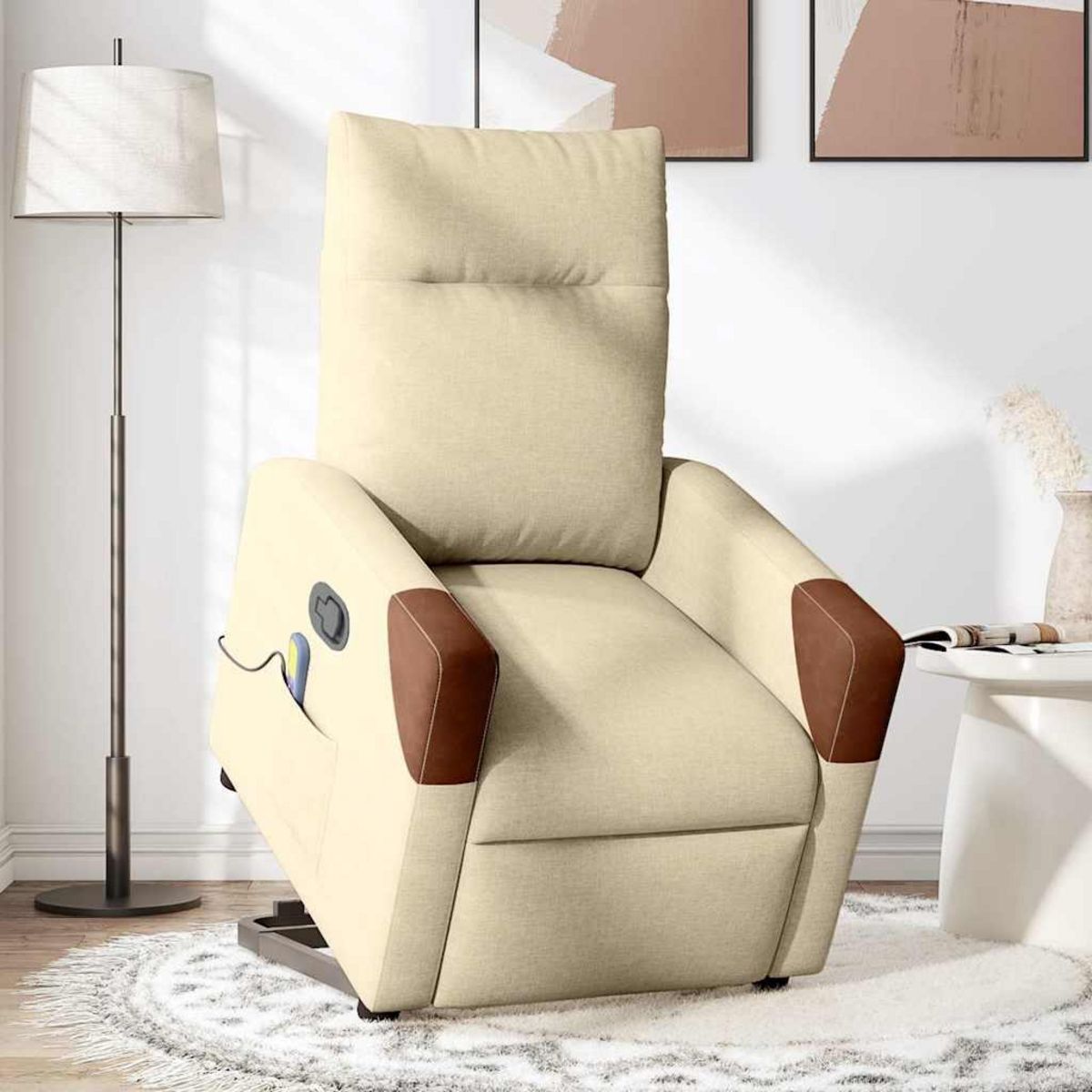 VIDAXL Fauteuil inclinable de massage Creme Tissu