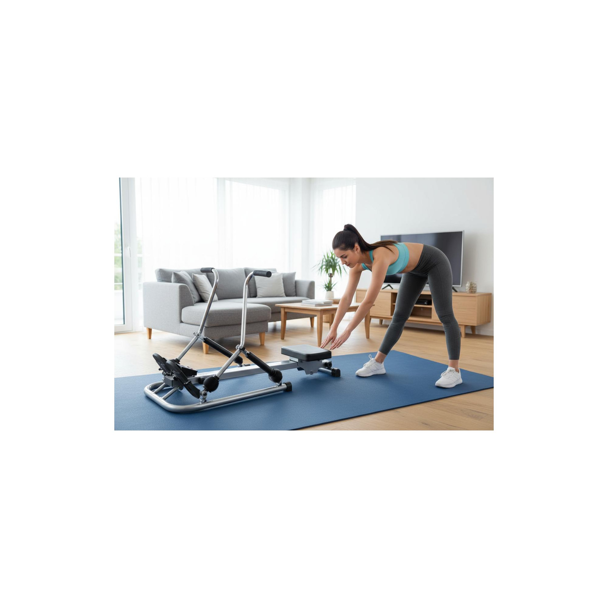 Voir la diapositive 5 : O'Fitness Rameur d'appartement scandinave - o'fitness - compteur 5 fonctions - en acier