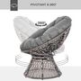 Voir la diapositive 4 : OUTSUNNY Fauteuil rond de jardin fauteuil papasan pivotant grand confort Ø 97 x 86H cm grand coussin fourni polyester résine tressée gris