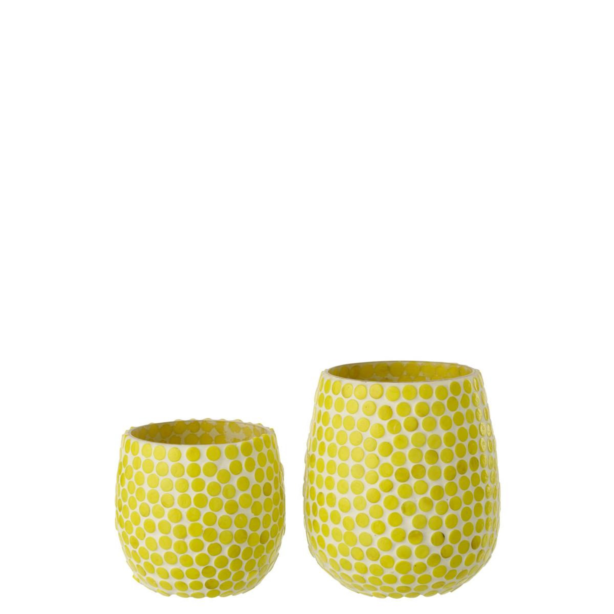 Voir la diapositive 4 : J-LINE Photophore mosaïque en verre  burl  12cm jaune