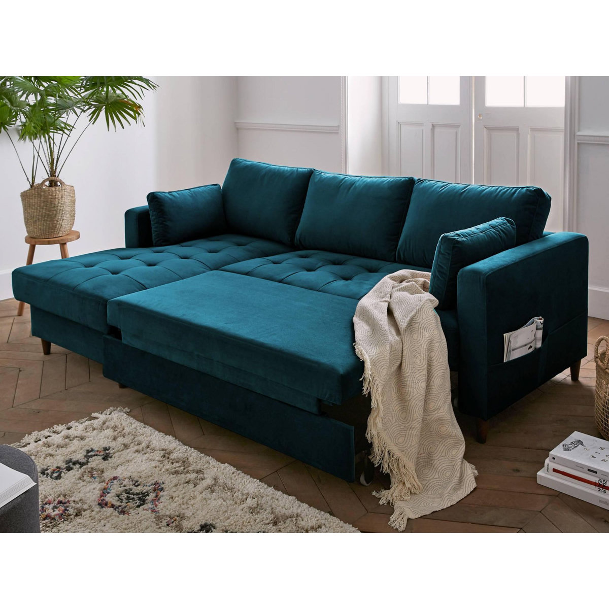 LISA DESIGN Anna - canapé d'angle gauche - 4 places - convertible avec coffre - en velours