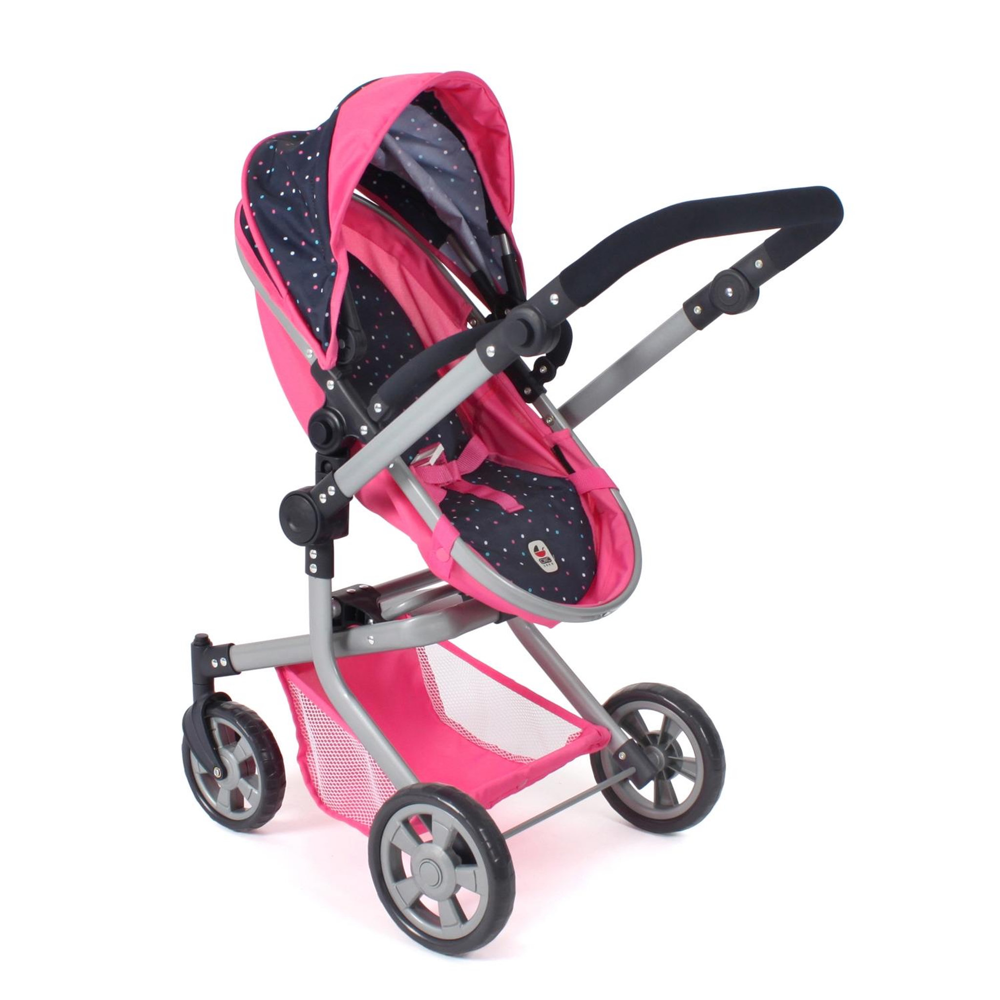 Voir la diapositive 3 : BAYER CHIC 2000 Poussette pour poupée combinée 2 en 1 Mika Rose bleu marine avec pois