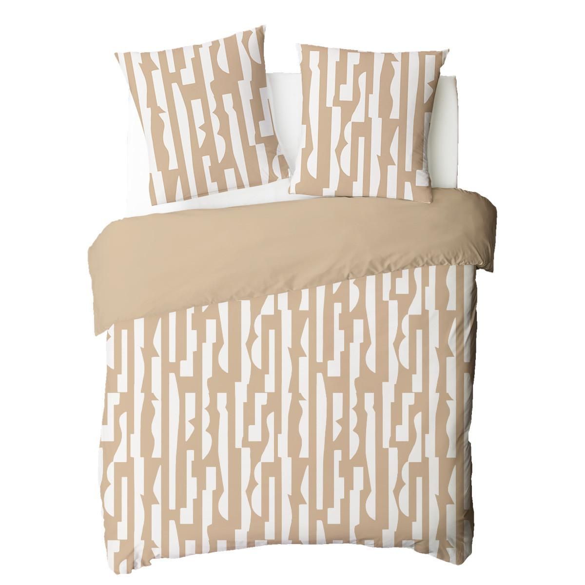 FUTURE HOME Parure de lit 2 personnes en coton 57 fils imprimé camel