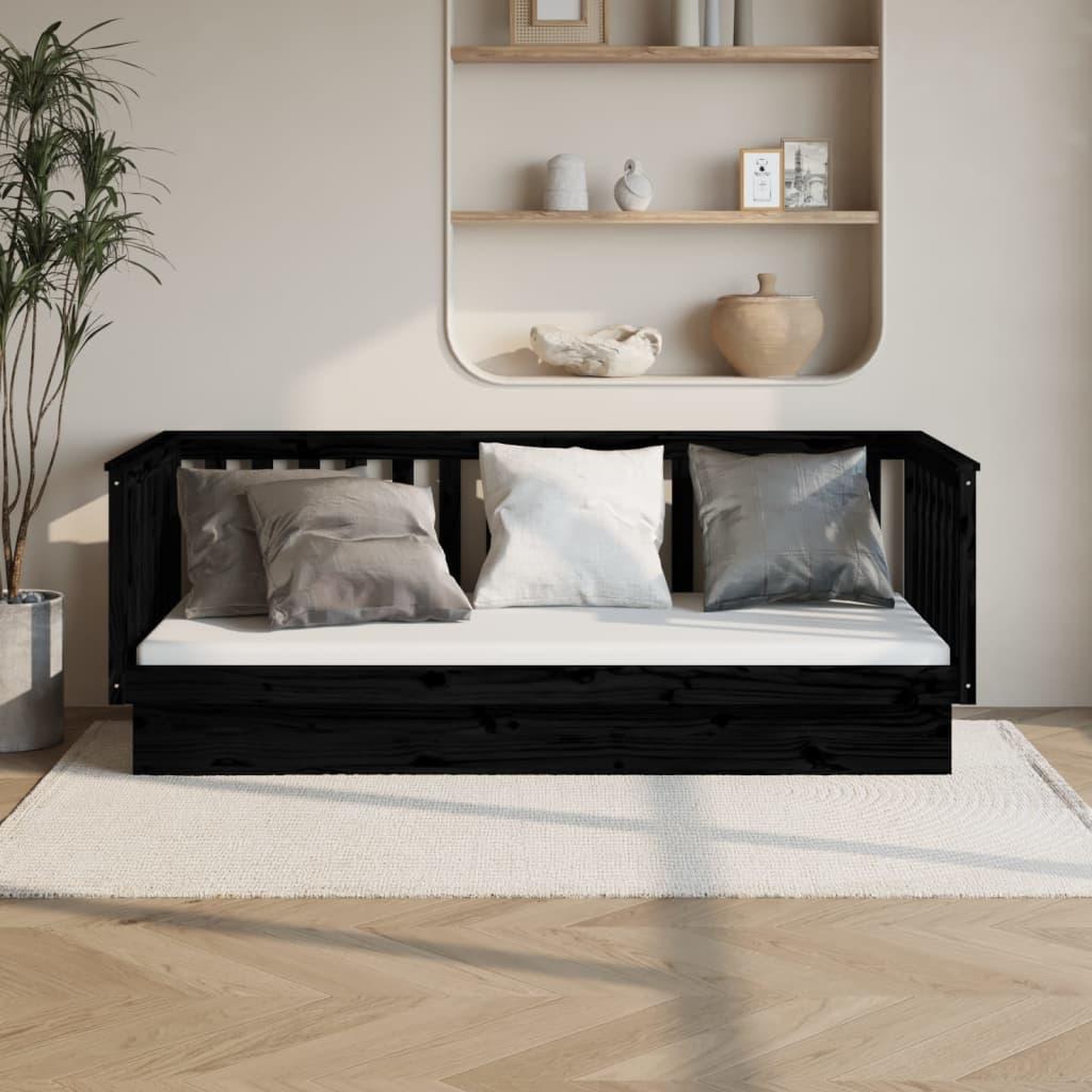 Voir la diapositive 1 : VIDAXL Lit de jour sans matelas noir 80x200 cm bois de pin massif