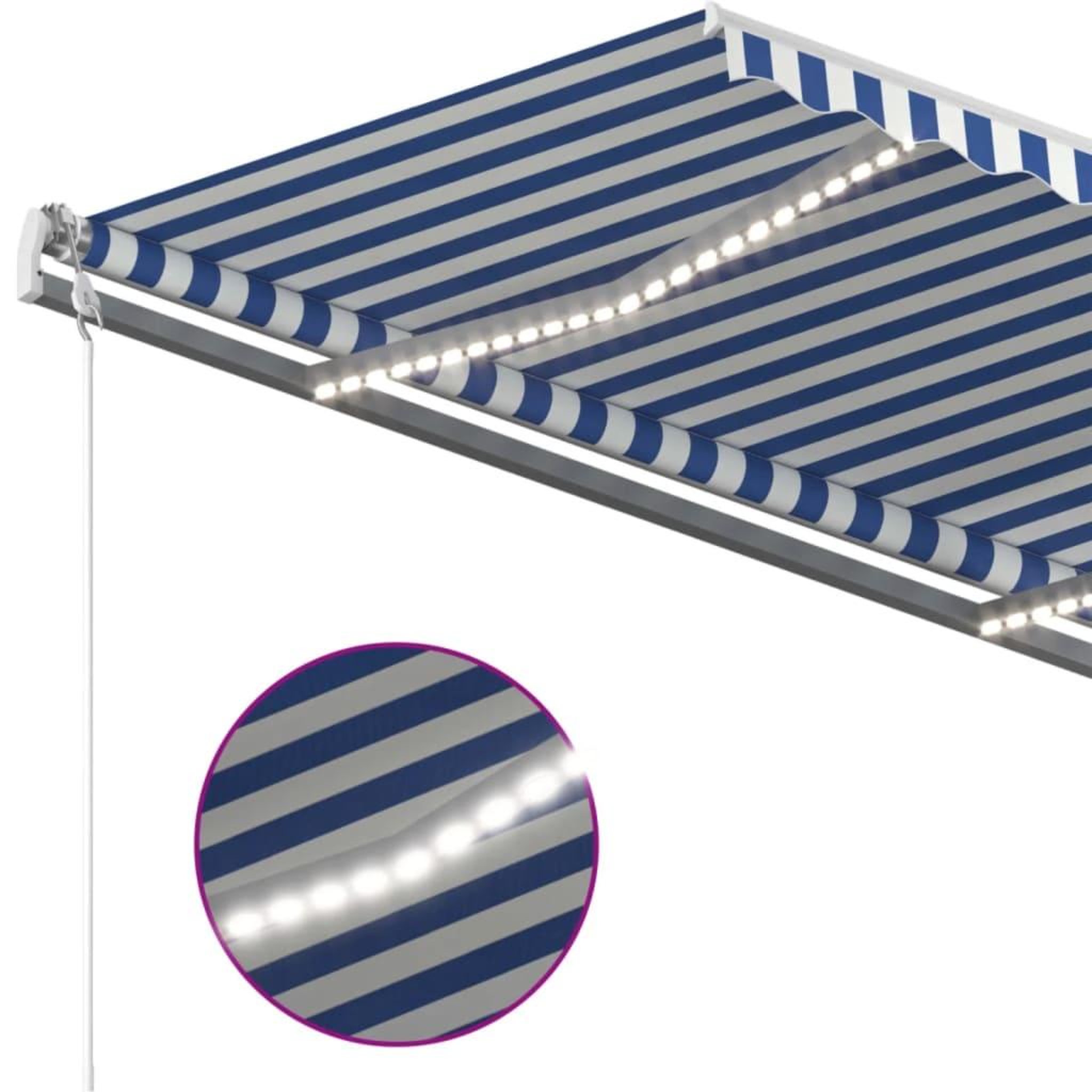 Voir la diapositive 5 : VIDAXL Auvent automatique capteur de vent LED 450x350 cm Bleu et blanc