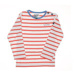 ELLE EST OU LA MER T-shirt Marinière Blanc/Corail Enfant EOM Eloris. Coloris disponibles : Orange