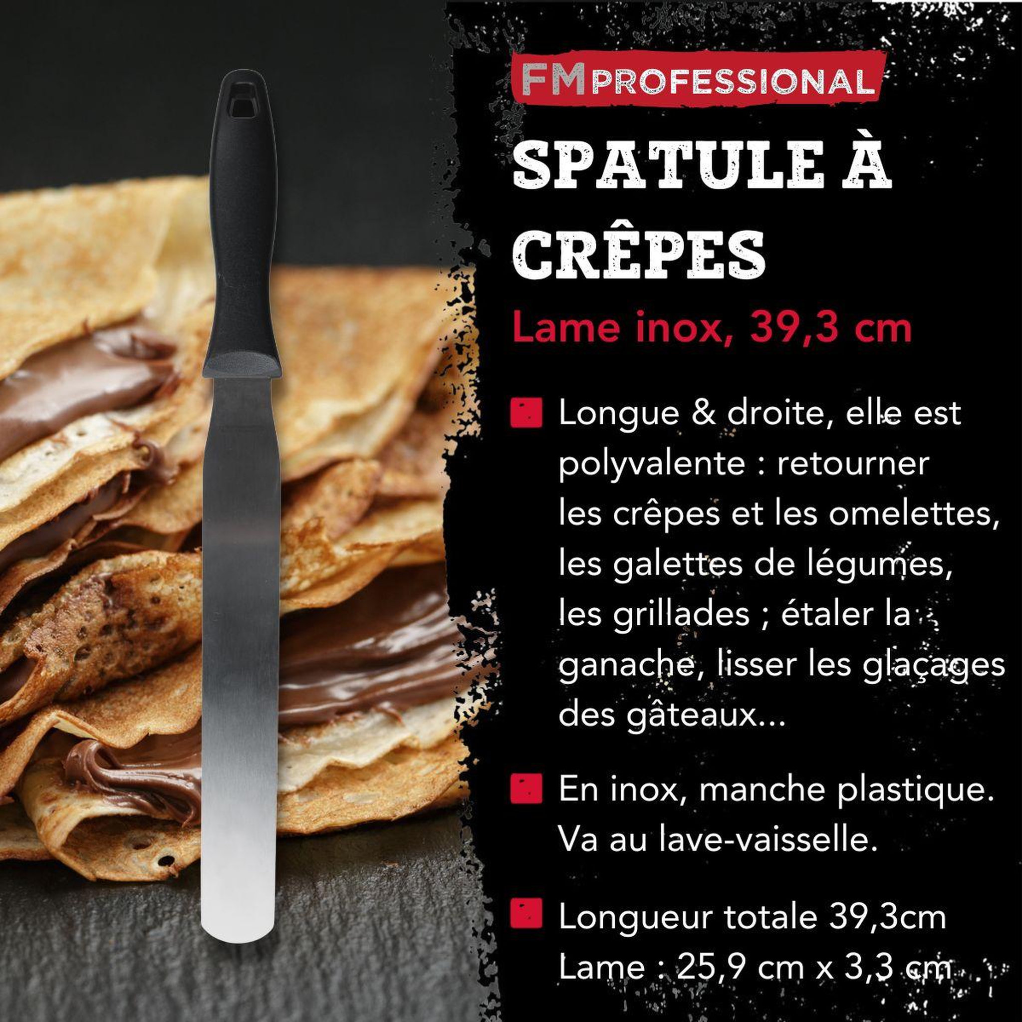 Voir la diapositive 3 : FM PROFESSIONAL Ensemble de 2 spatules à crêpes inox 25,9 cm fm professional pâtisserie