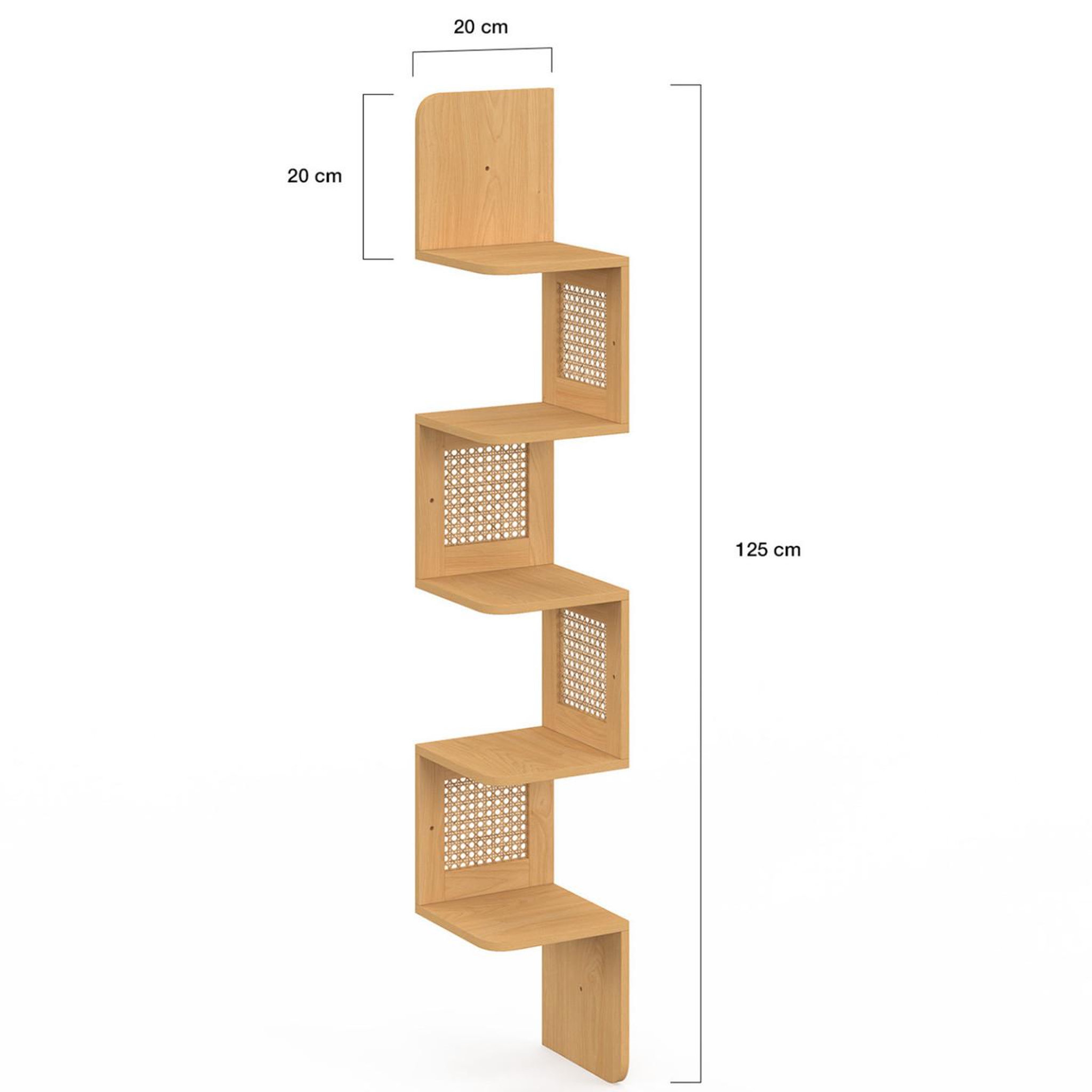 Voir la diapositive 4 : ID MARKET Etagère murale d'angle edhen 5 niveaux bois et cannage