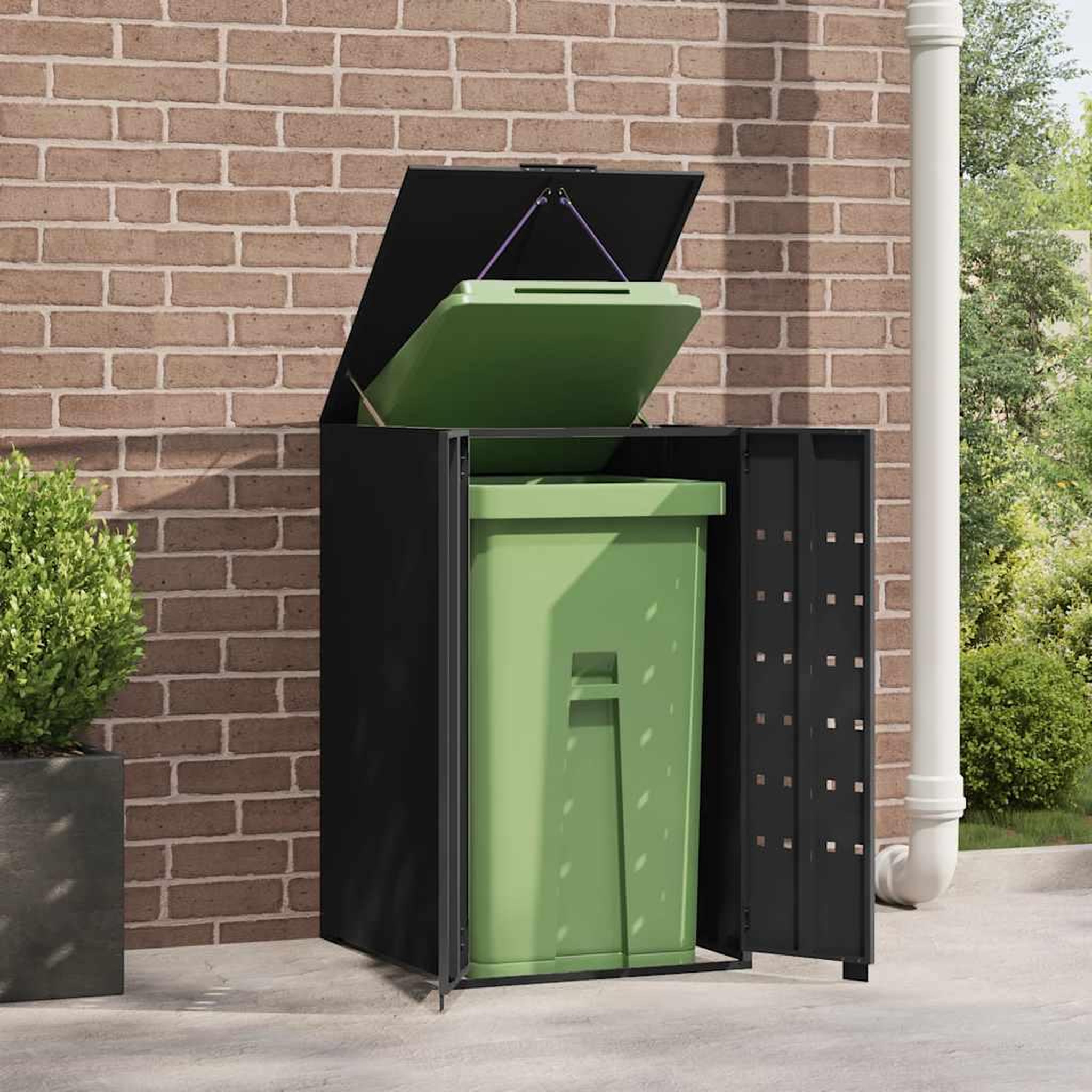 Voir la diapositive 3 : VIDAXL Rangement a roulettes pour poubelles pour bac unique noir acier