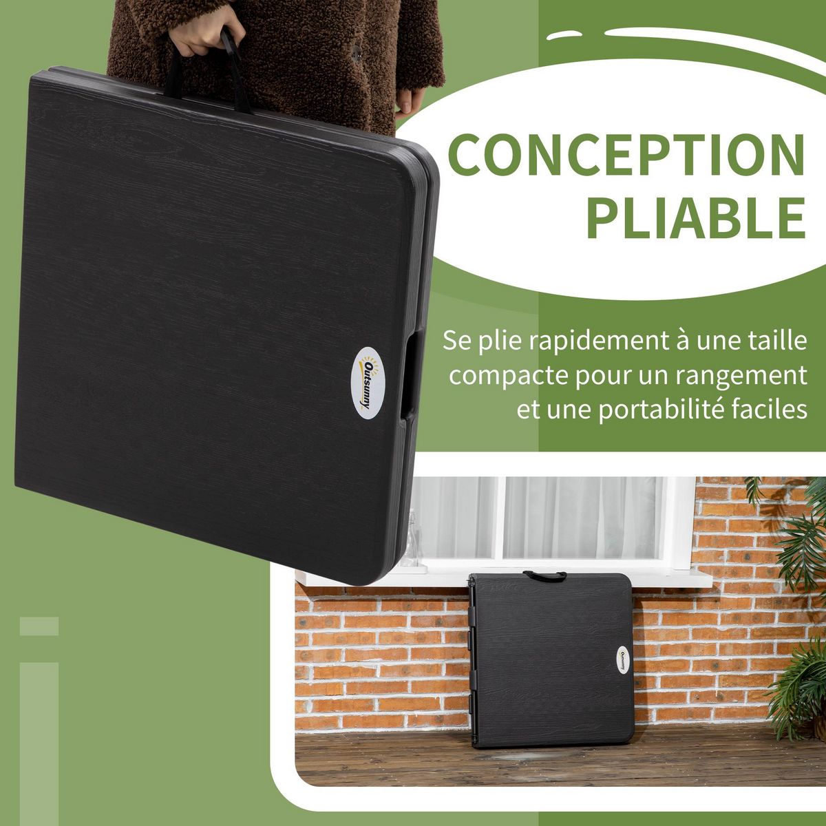 OUTSUNNY Table de jardin pliable 4 personnes table de camping pliable hauteur réglable acier époxy plateau HDPE aspect bois gris