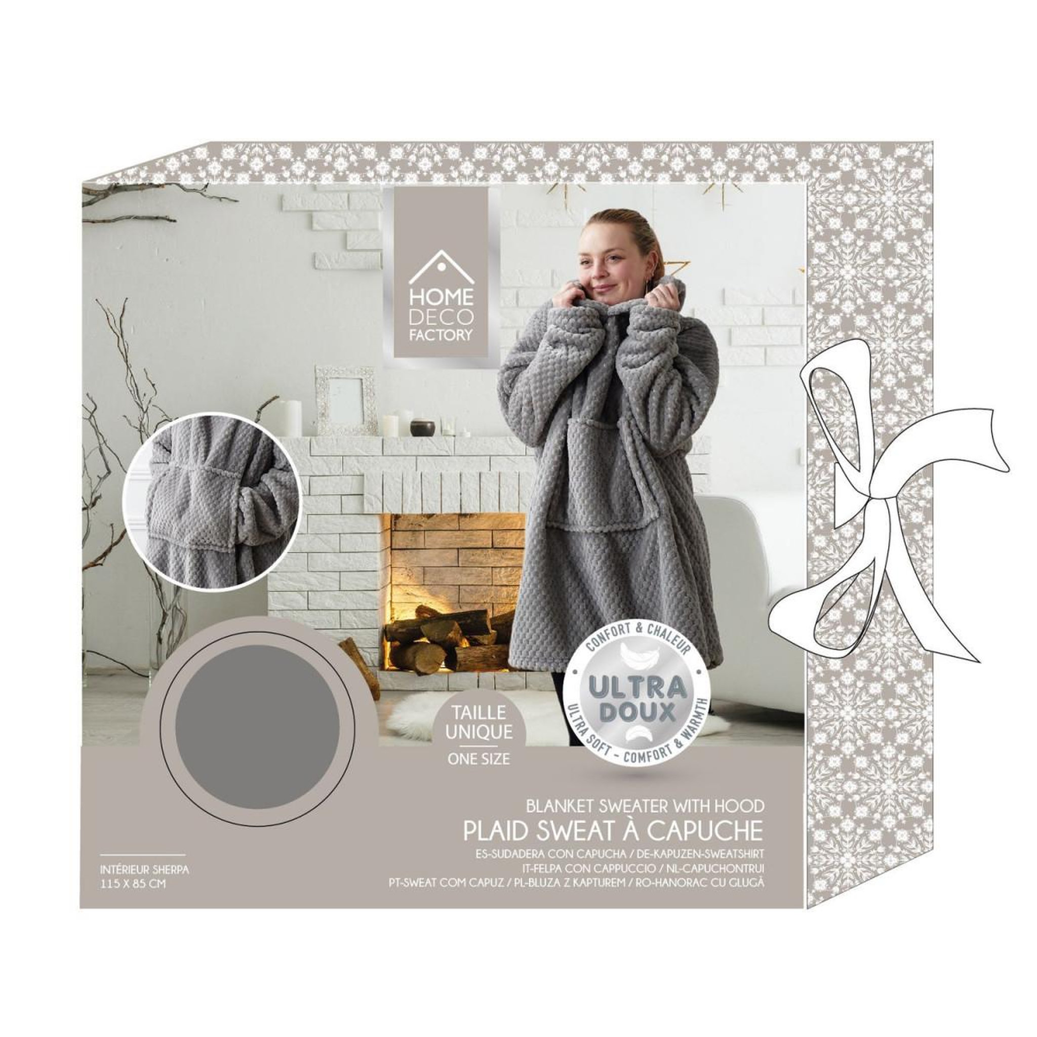Voir la diapositive 6 : The Home Deco Factory Plaid sweat à capuche  nid d'abeille  85x118cm gris