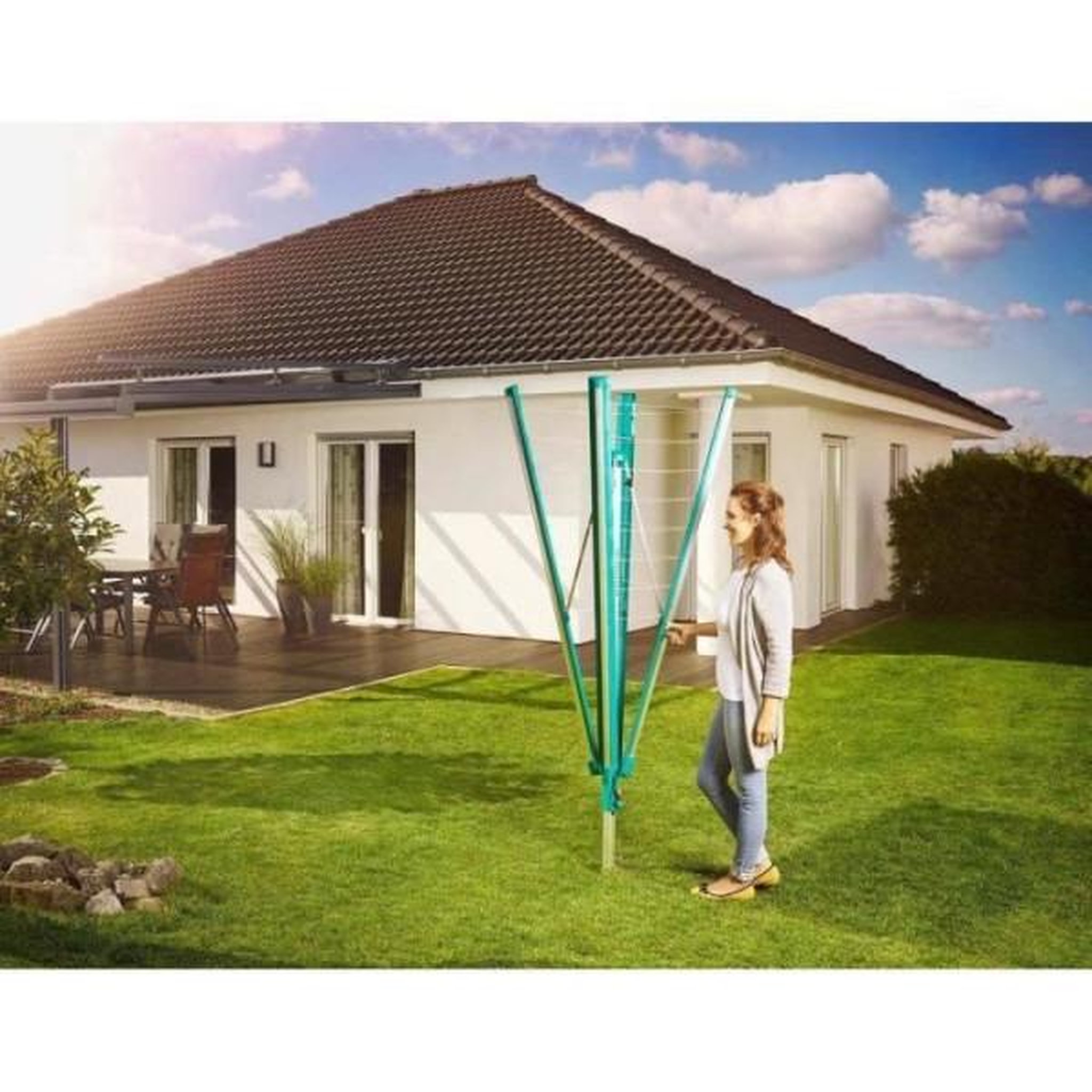 Voir la diapositive 3 : Leifheit Sèche-linge - Séchoir parapluie Leifheit Linomatic 500 Deluxe Cover 82007, étendoir jardin avec fils rétractables et 50m d'étendage, houss