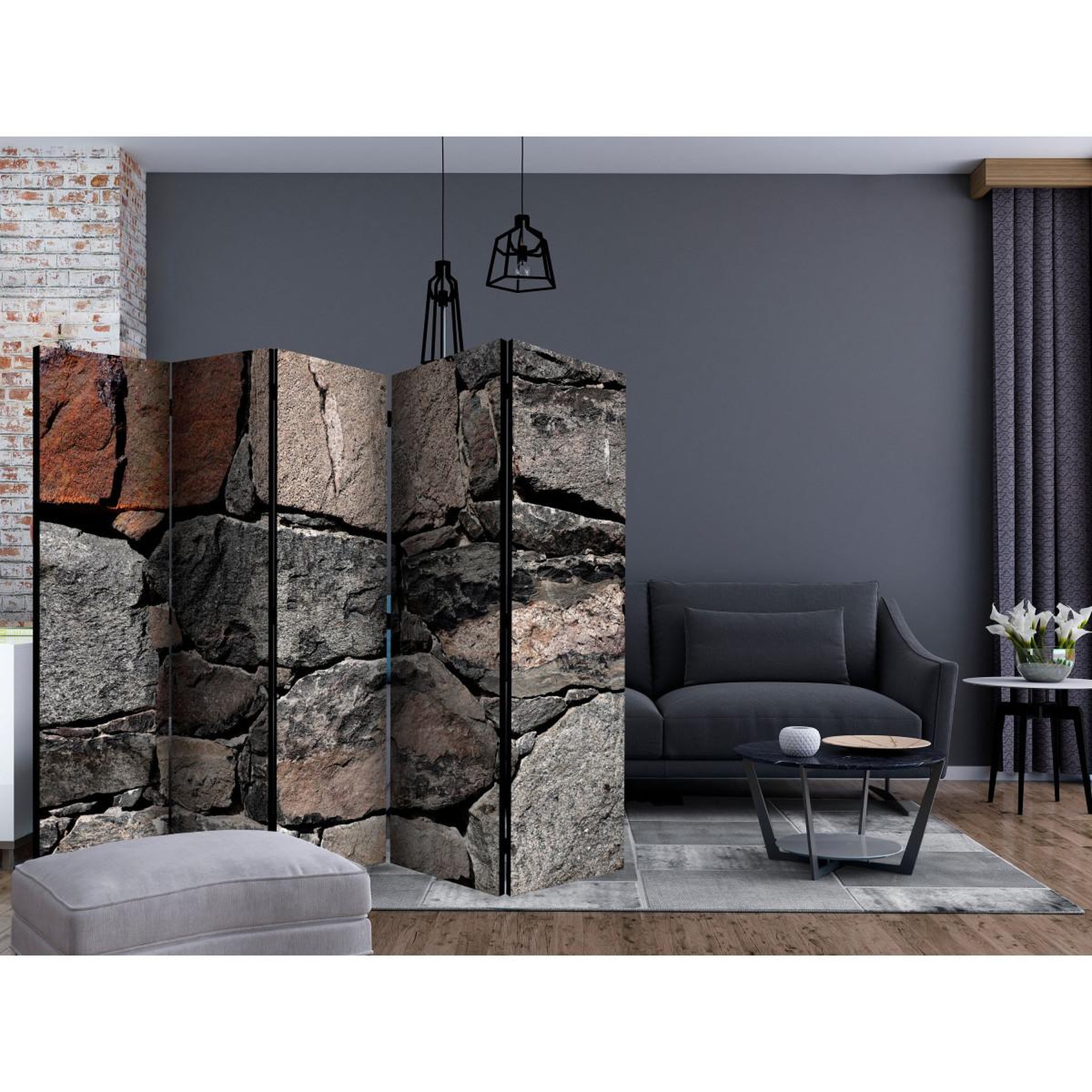 Voir la diapositive 2 : Paris Prix Paravent 5 volets  dark stones  172x225cm