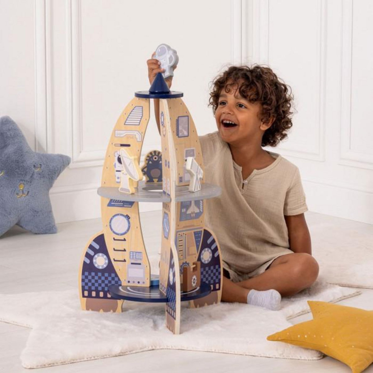 Atmosphera Kids Jeu Fusée Enfant en Bois  Espace  59cm Multicolore