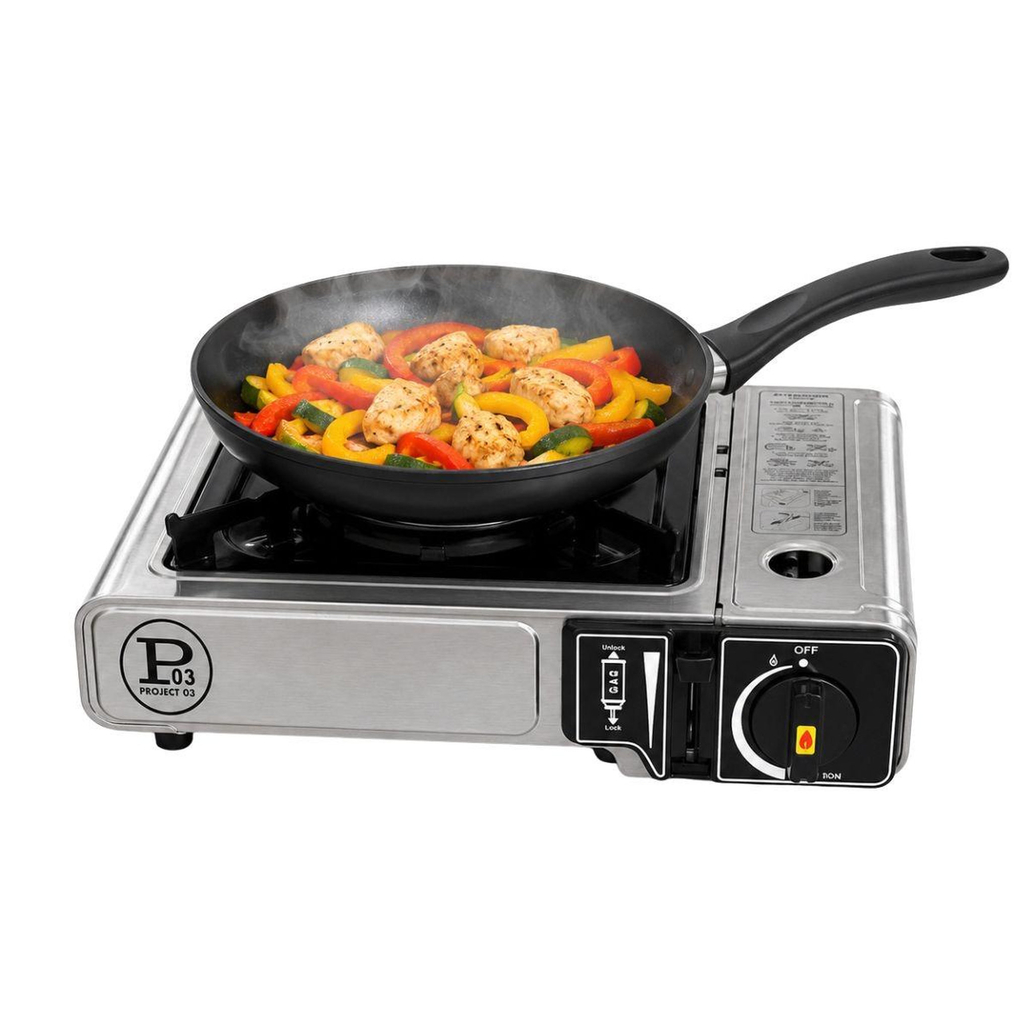 INTEC Réchaud à Gaz Portable 1Feu 2200W Allumage Facile Piezo Cartouche gaz Butane Idéal Réchaud Camping, Van Cuisine Extérieure INTEC