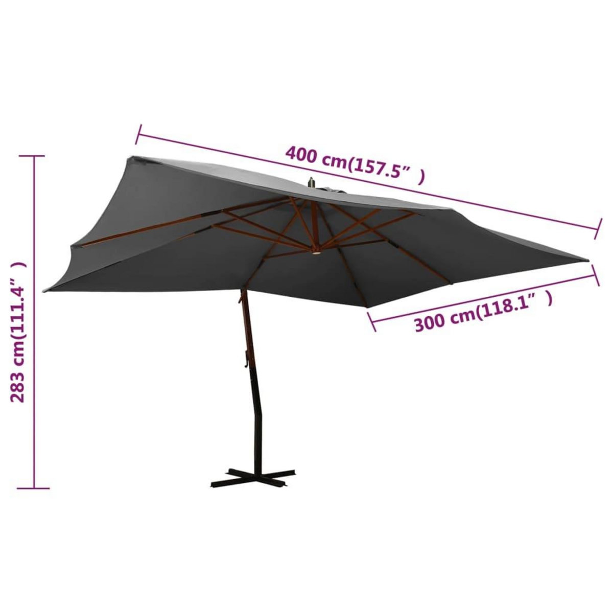 VIDAXL Parasol de jardin en porte-a-faux avec mat en bois anthracite