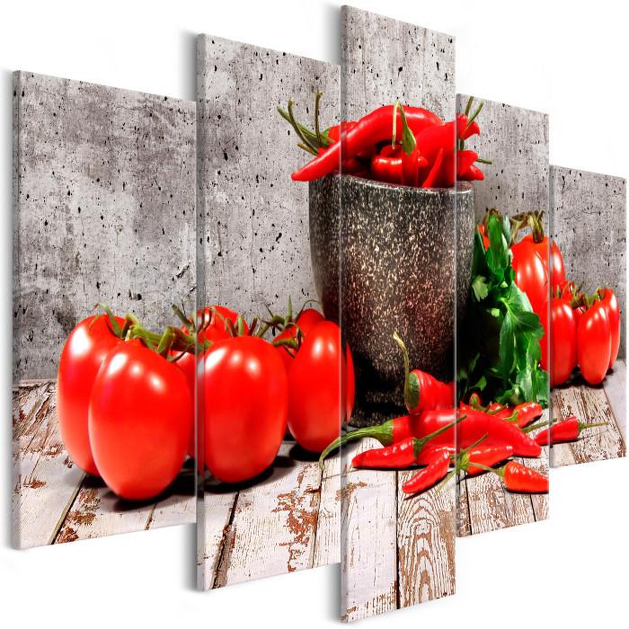 Paris Prix Tableau 5 Panneaux  Red Vegetables Concrete Wide. Coloris disponibles : Multicolore