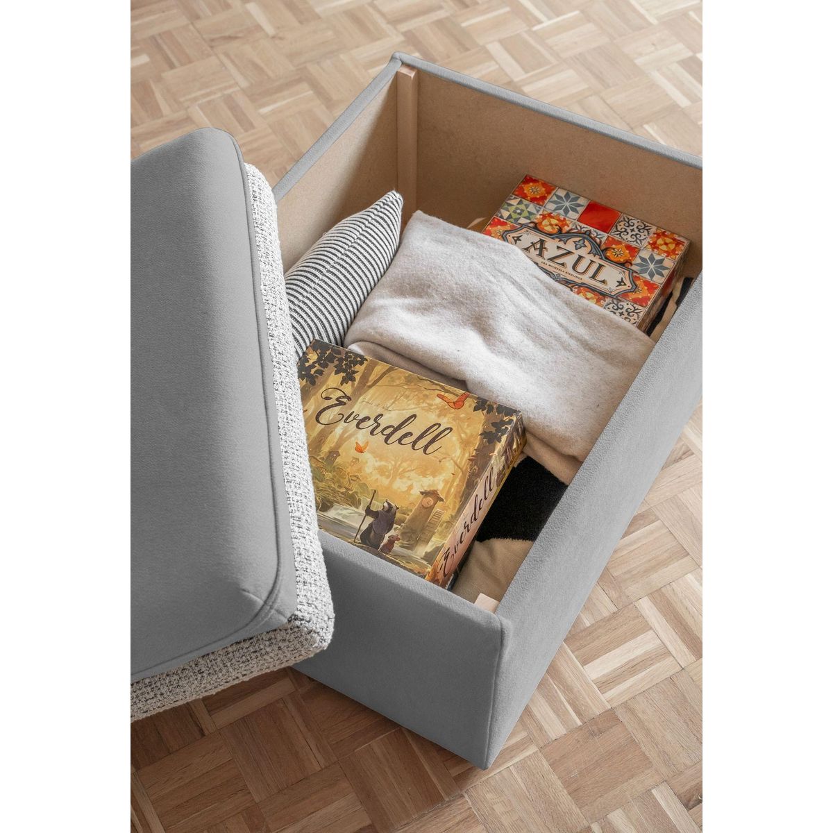 BEST MOBILIER Wilson - pouf avec rangement en tissu et tissu texturé