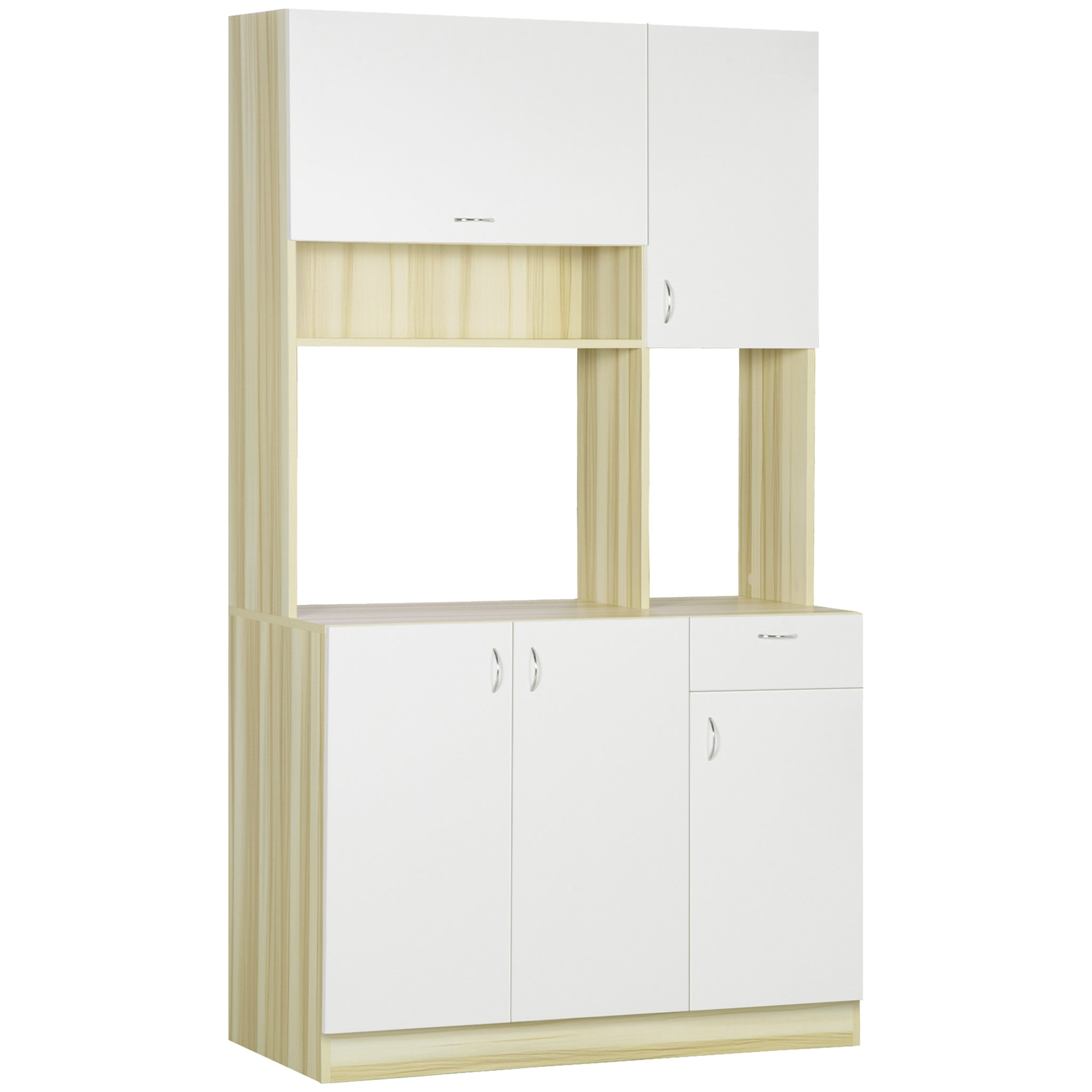 Voir la diapositive 1 : HOMCOM HOMCOM Armoire de cuisine contemporaine rangement- buffet haut - 5 portes, 1 tiroir, 3 niches - 102 x 48 x 180 cm