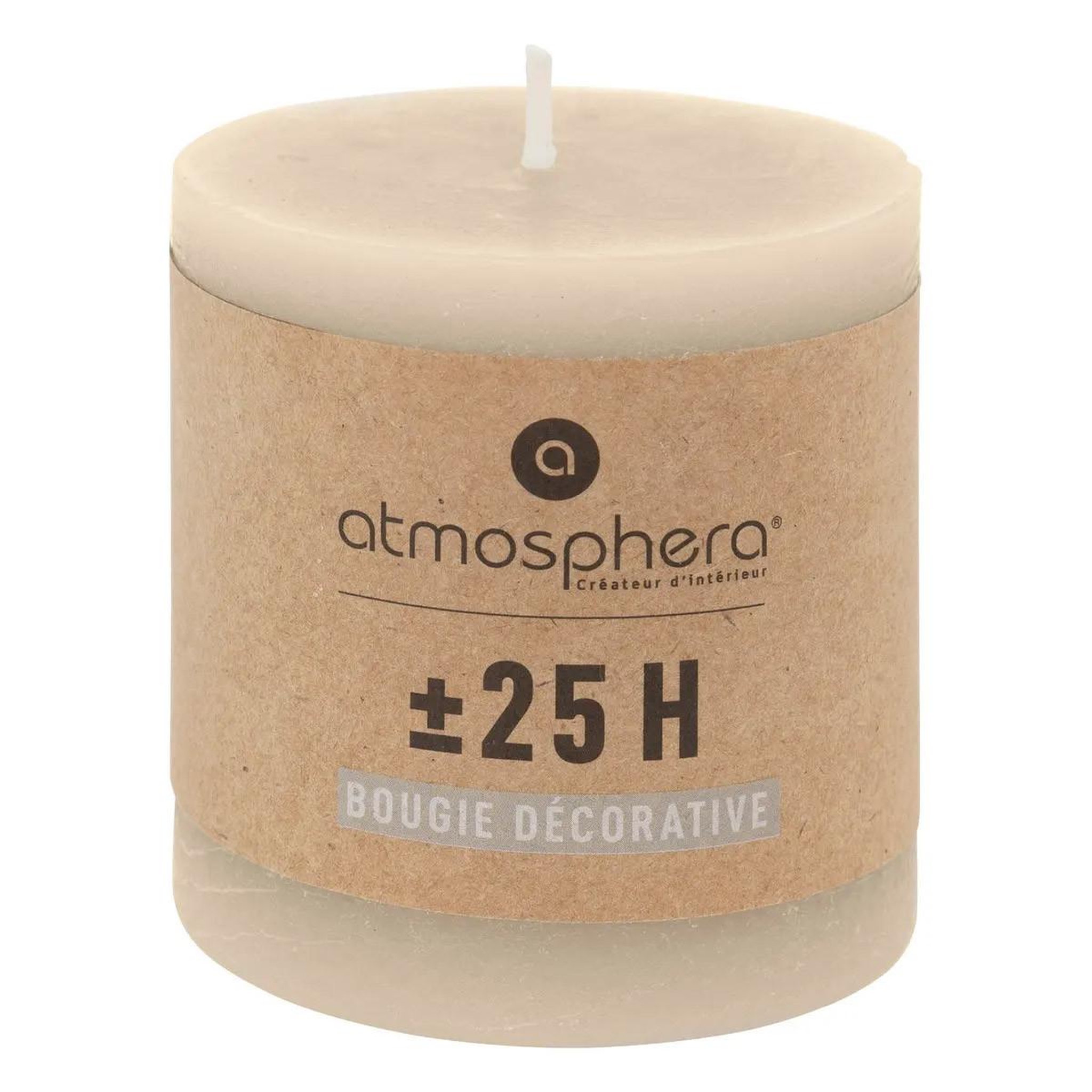 Voir la diapositive 2 : COMPTOIR DE LA BOUGIE Bougie ronde  rustic  7cm taupe