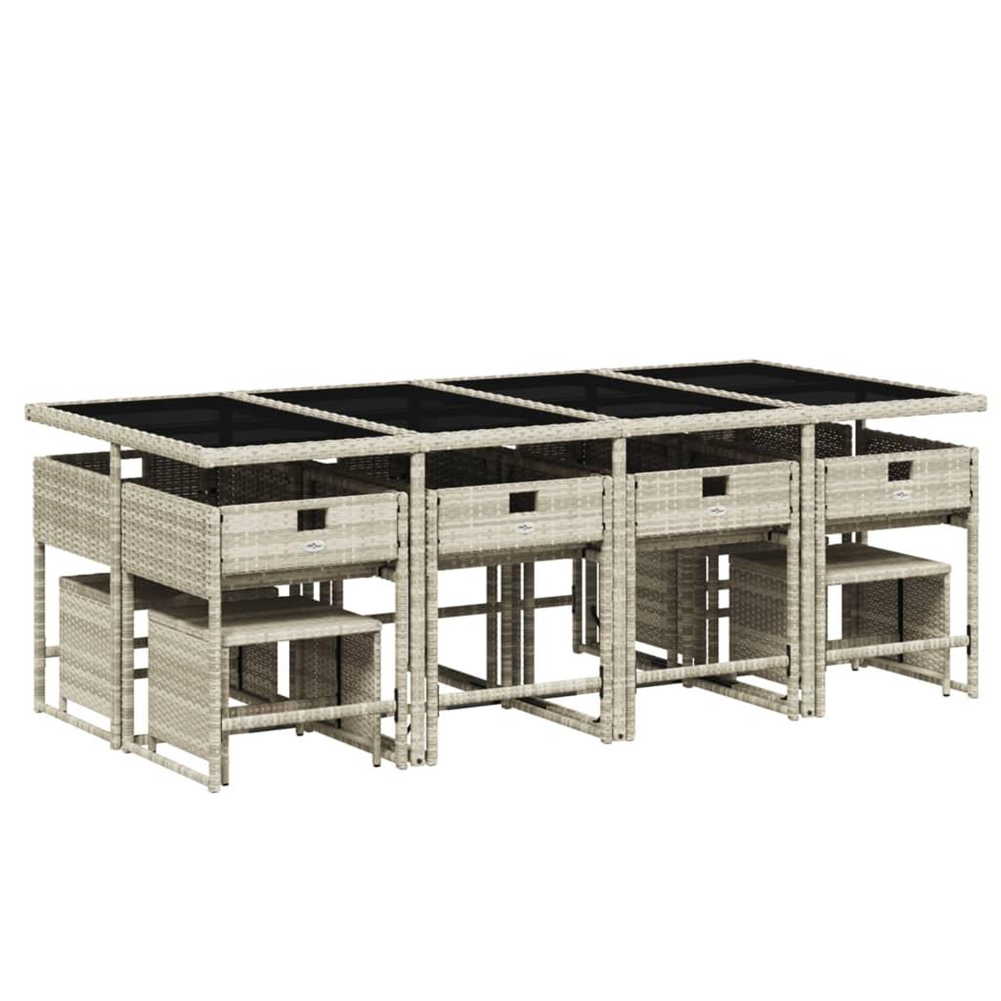 Voir la diapositive 4 : VIDAXL Ensemble a manger de jardin et coussins 13 pcs gris clair rotin