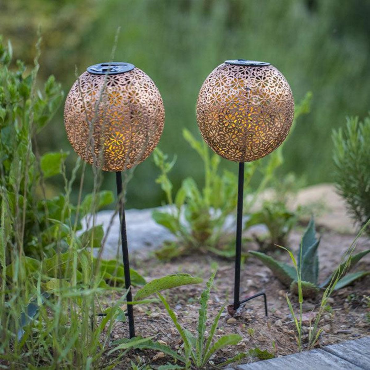 Lumisky Lot de 2 balises solaires orientales AGADIR Cuivre Acier H45cm