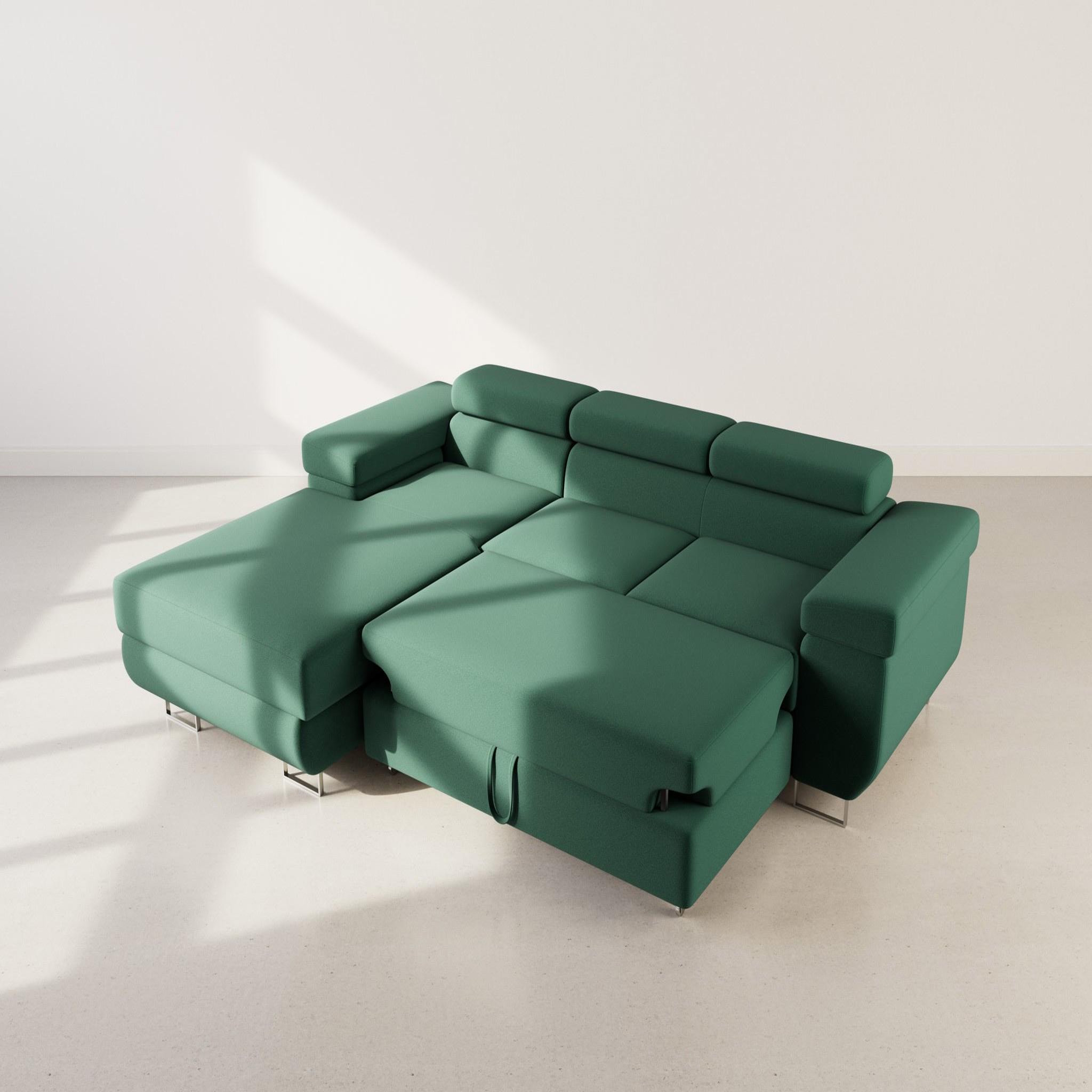 Voir la diapositive 2 : BEST MOBILIER Pablo - canapé d'angle gauche - 6 places - convertible avec coffre et têtières réglables - en velours