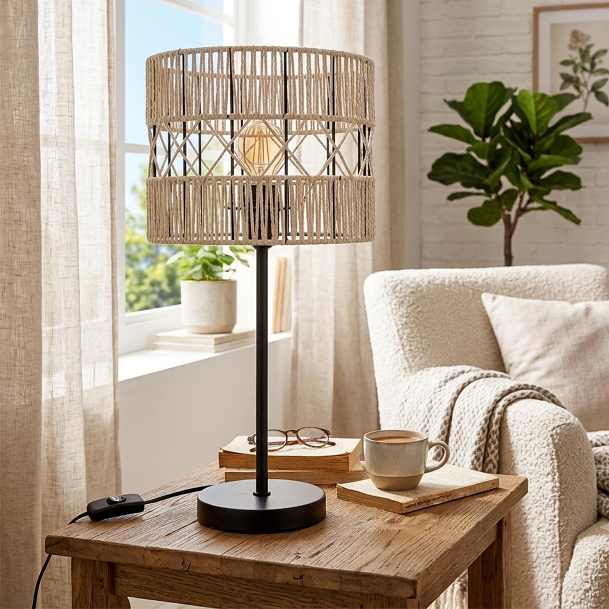 Voir la diapositive 4 : ATMOSPHERA Lampe à poser design  cosy  47cm noir & beige