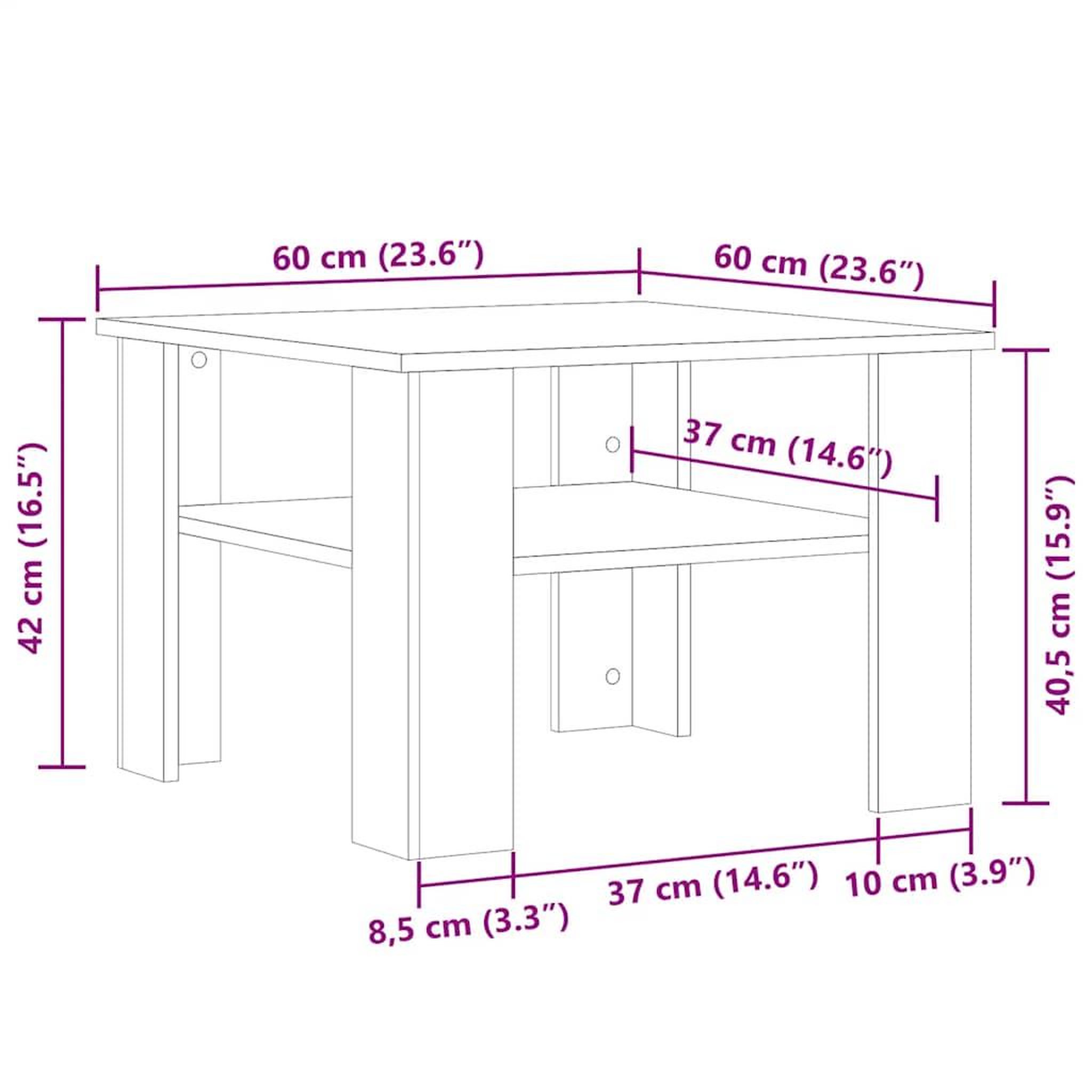 Voir la diapositive 6 : VIDAXL Table basse chene artisanal 60x60x42cm bois d'ingenierie