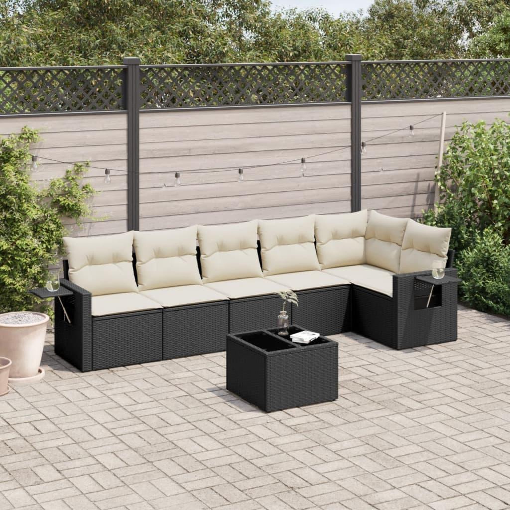 VIDAXL Salon de jardin 7 pcs avec coussins noir resine tressee