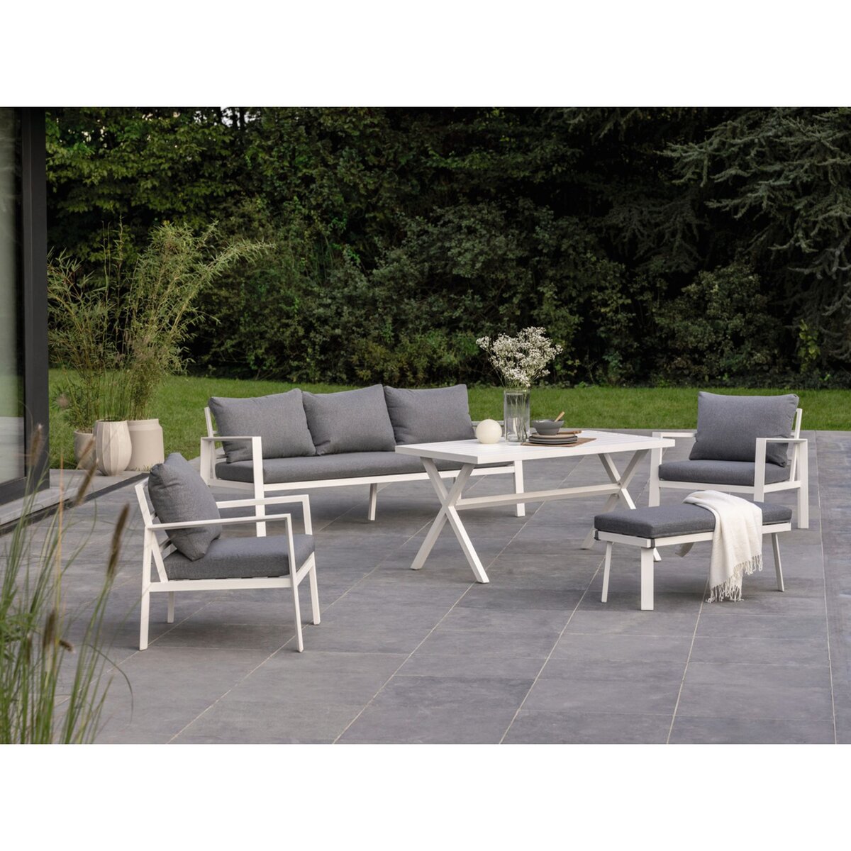 GARDENSTAR Salon de jardin en aluminium 7 places - Blanc