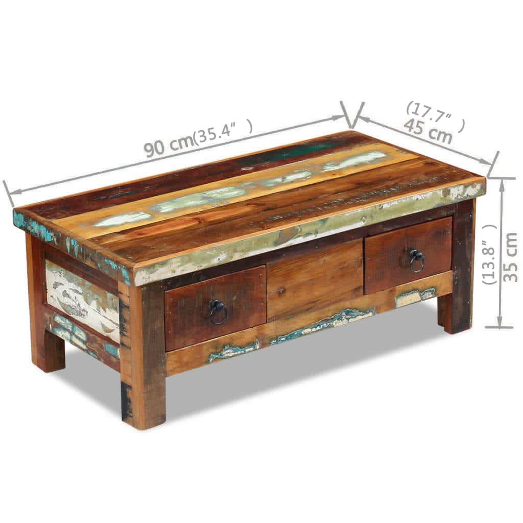 Voir la diapositive 6 : VIDAXL Table basse a tiroirs Bois de recuperation 90x45x35 cm
