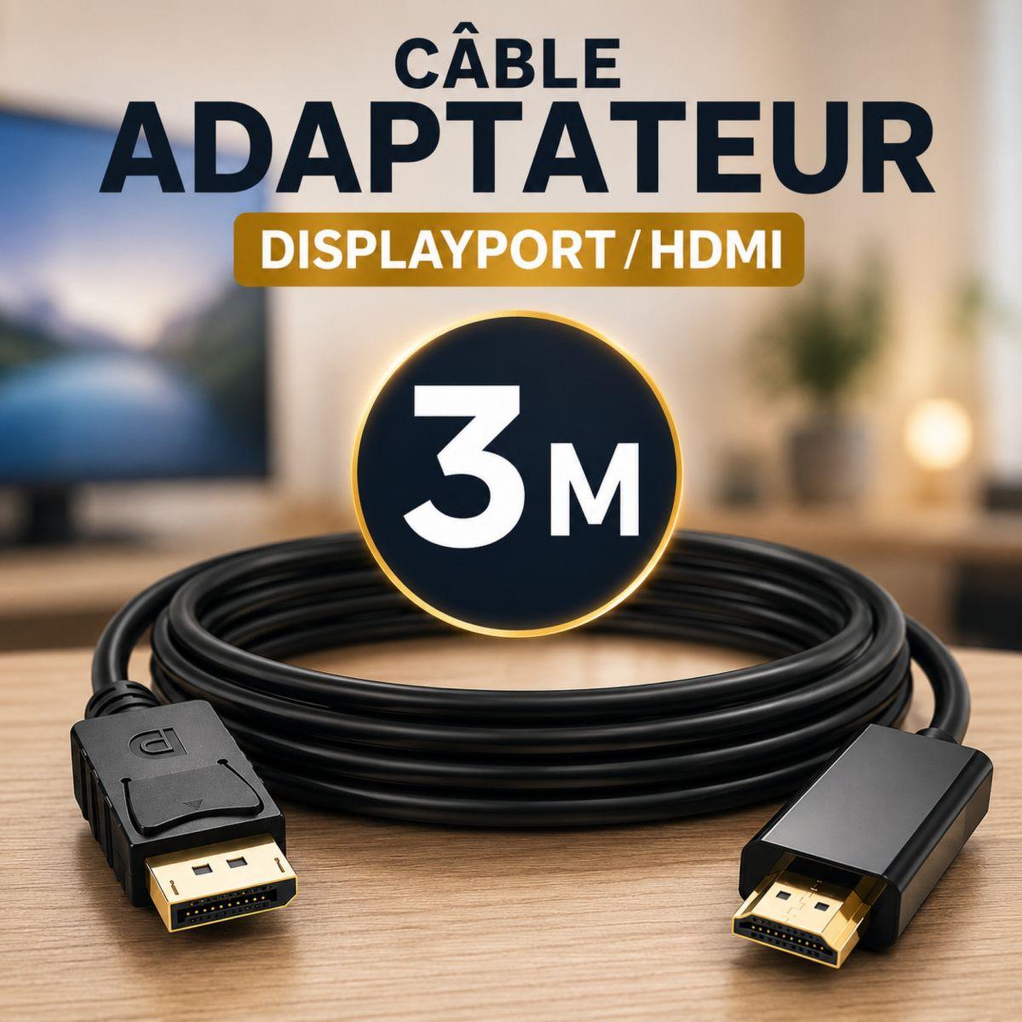 Voir la diapositive 3 : ESSENTIEL B Adaptateur Displayport/HDMI vers Display Port 3m ecp