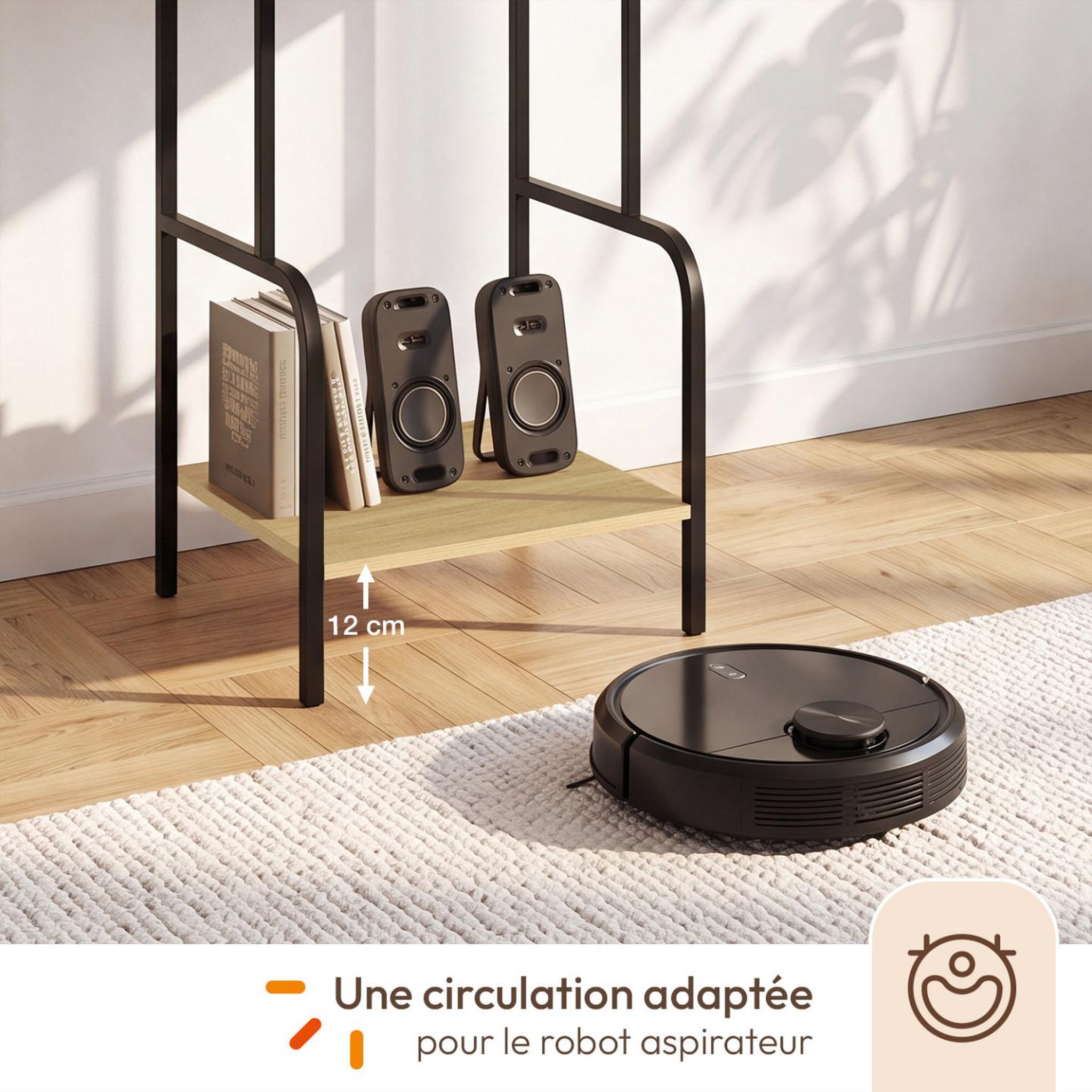 Voir la diapositive 6 : ID MARKET Meuble d'appoint haut, rangement avec étagères, supports vinyles et platine H. 150 cm NEVIL design industriel