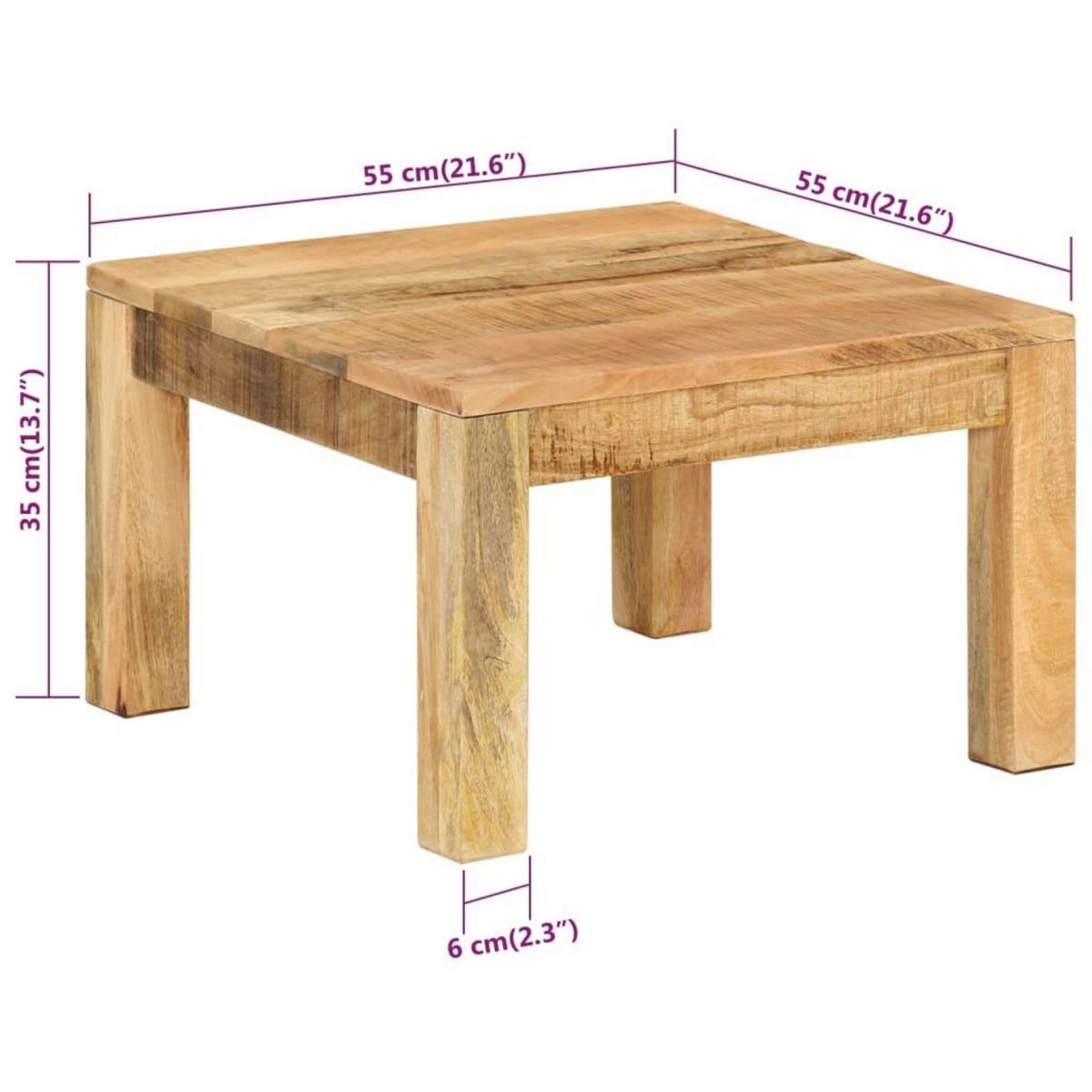 VIDAXL Table basse 55x55x35 cm Bois de manguier massif