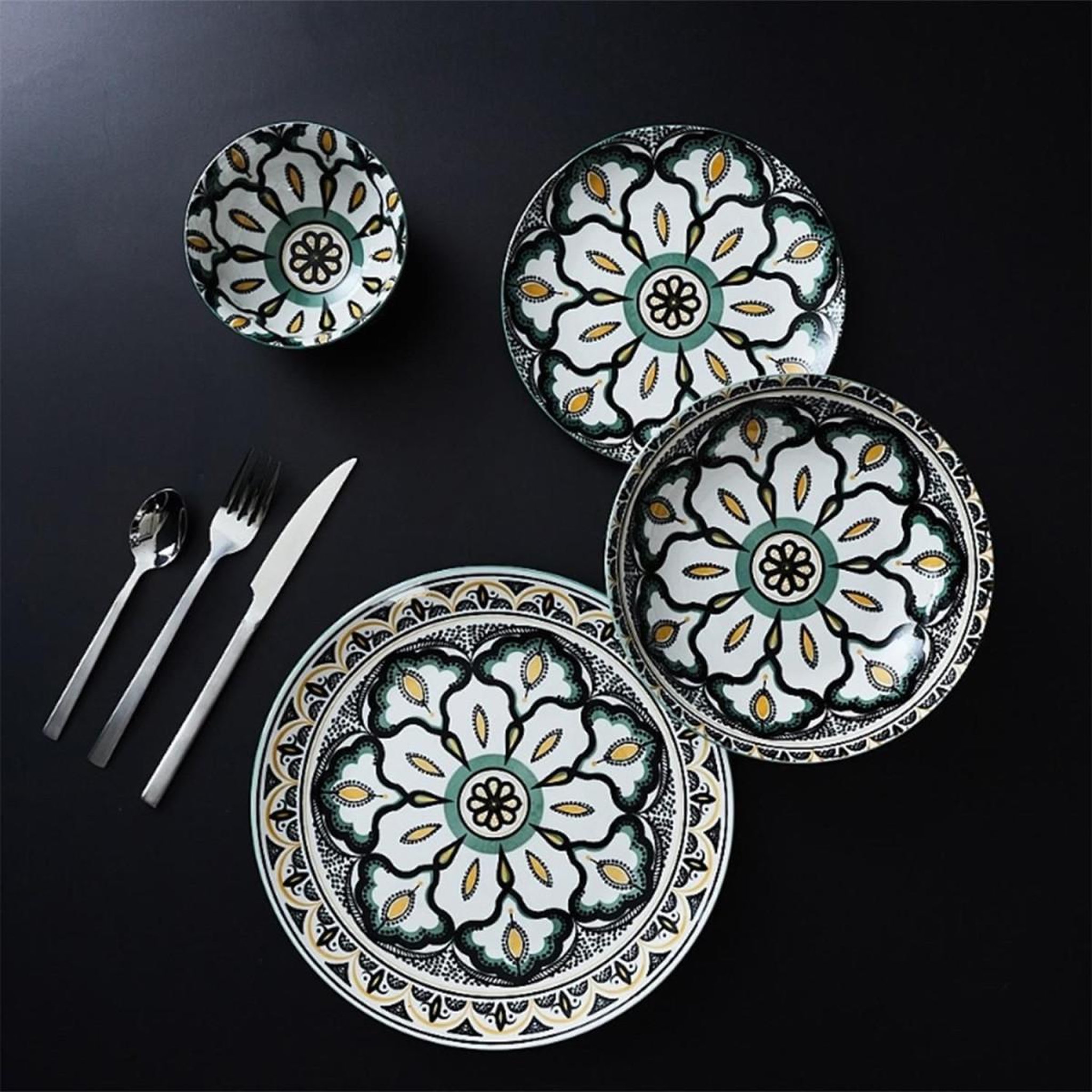 Voir la diapositive 4 : The Home Deco Factory Lot de 6 assiettes à dessert  mandala  19cm vert