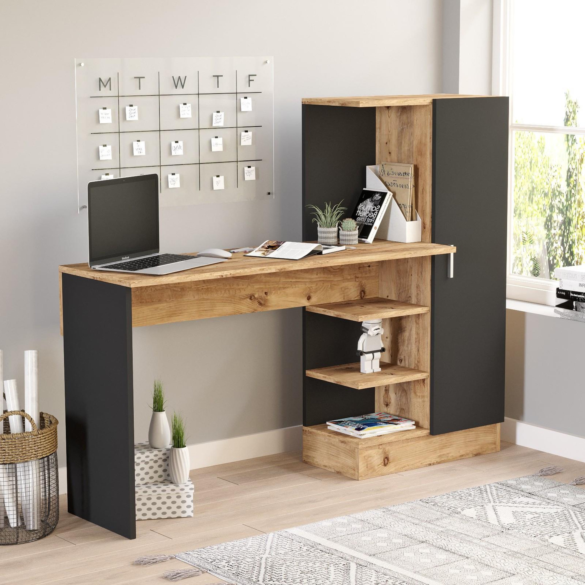 Voir la diapositive 2 : Habitat et Jardin Bureau en bois  ct2  - 152 x 40 x 120 cm - pin atlantique noir