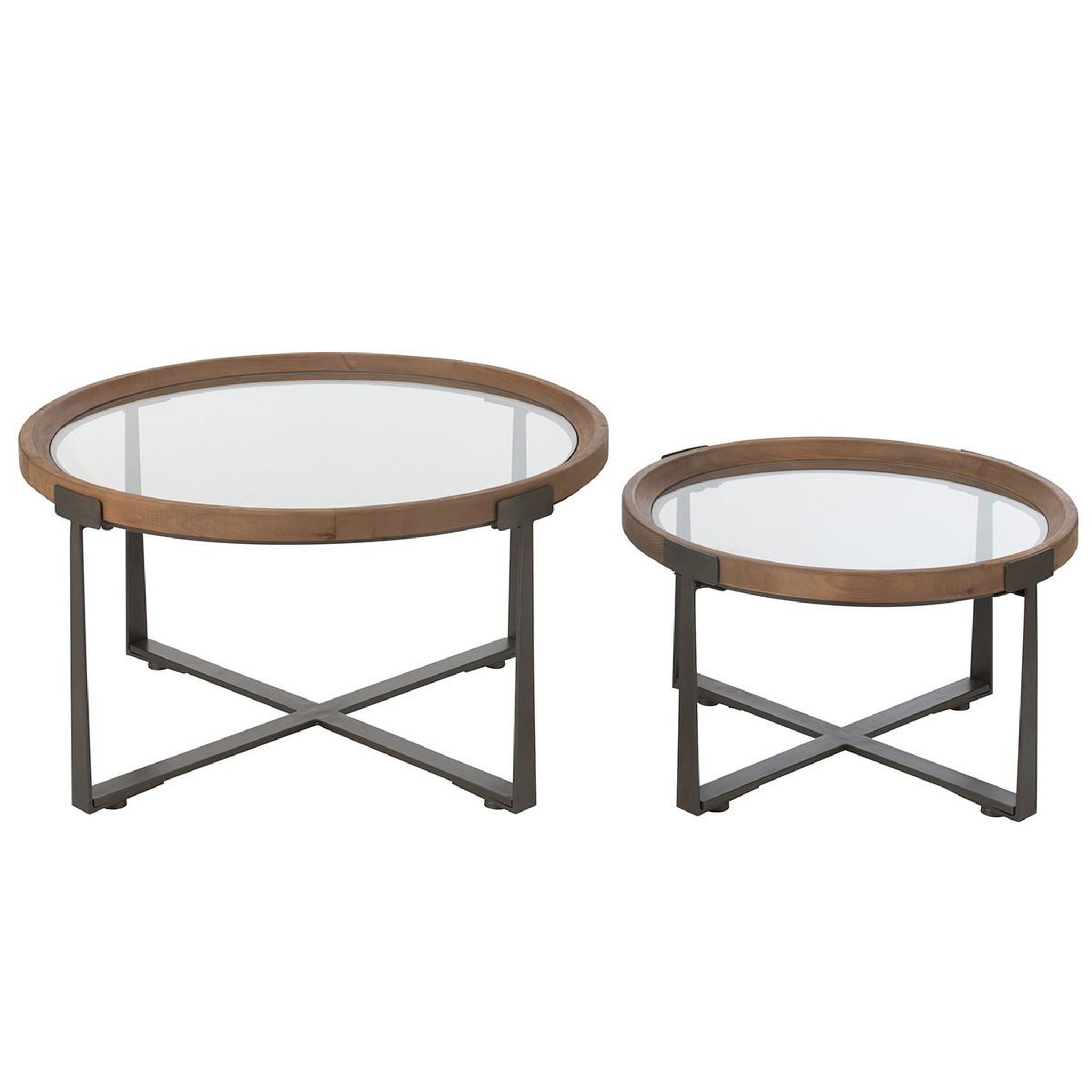 Voir la diapositive 2 : J-LINE Lot de 2 tables basses en verre  luki  80cm naturel