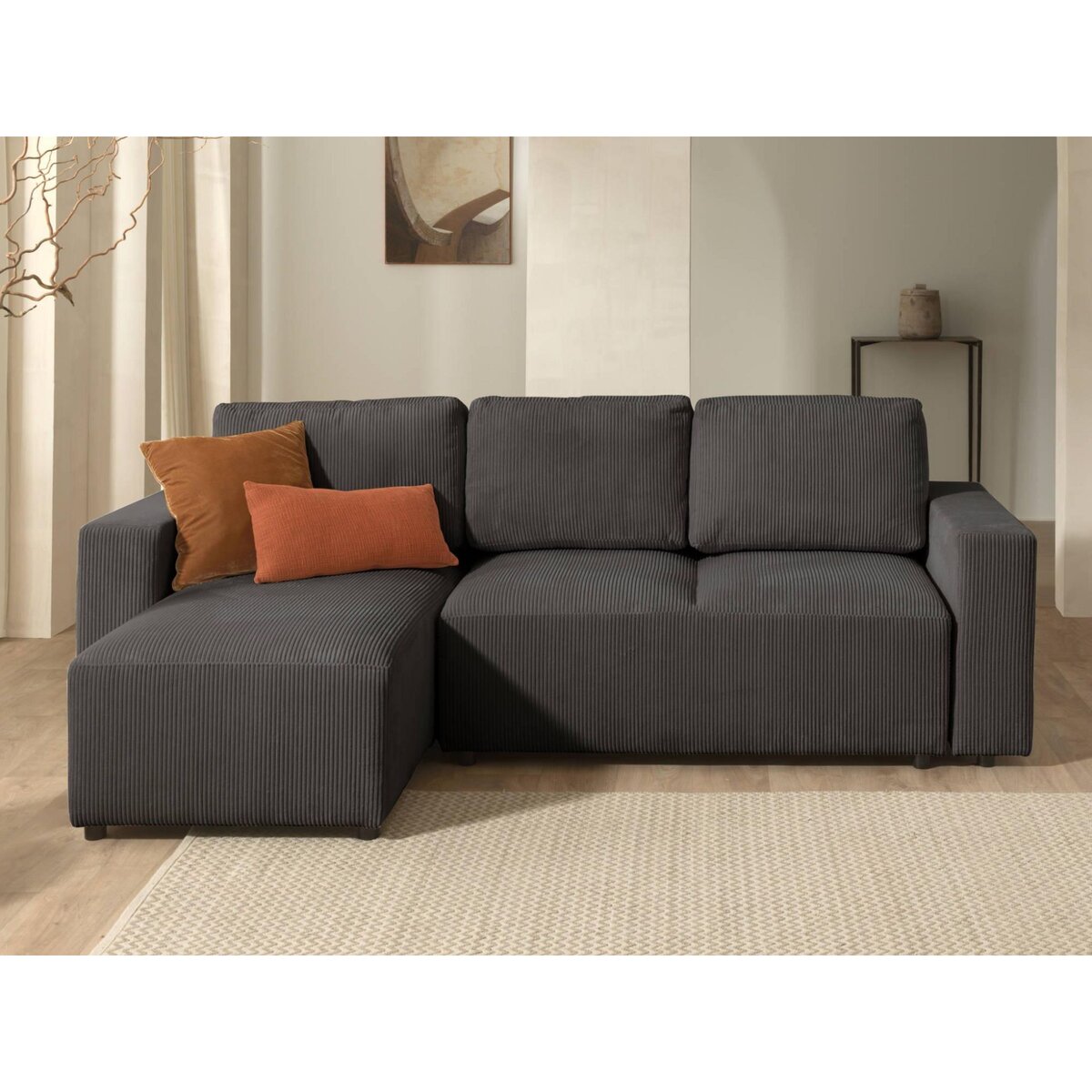 LISA DESIGN Livy - canapé d'angle convertible et coffre - réversible - en velours côtelé - 4 places