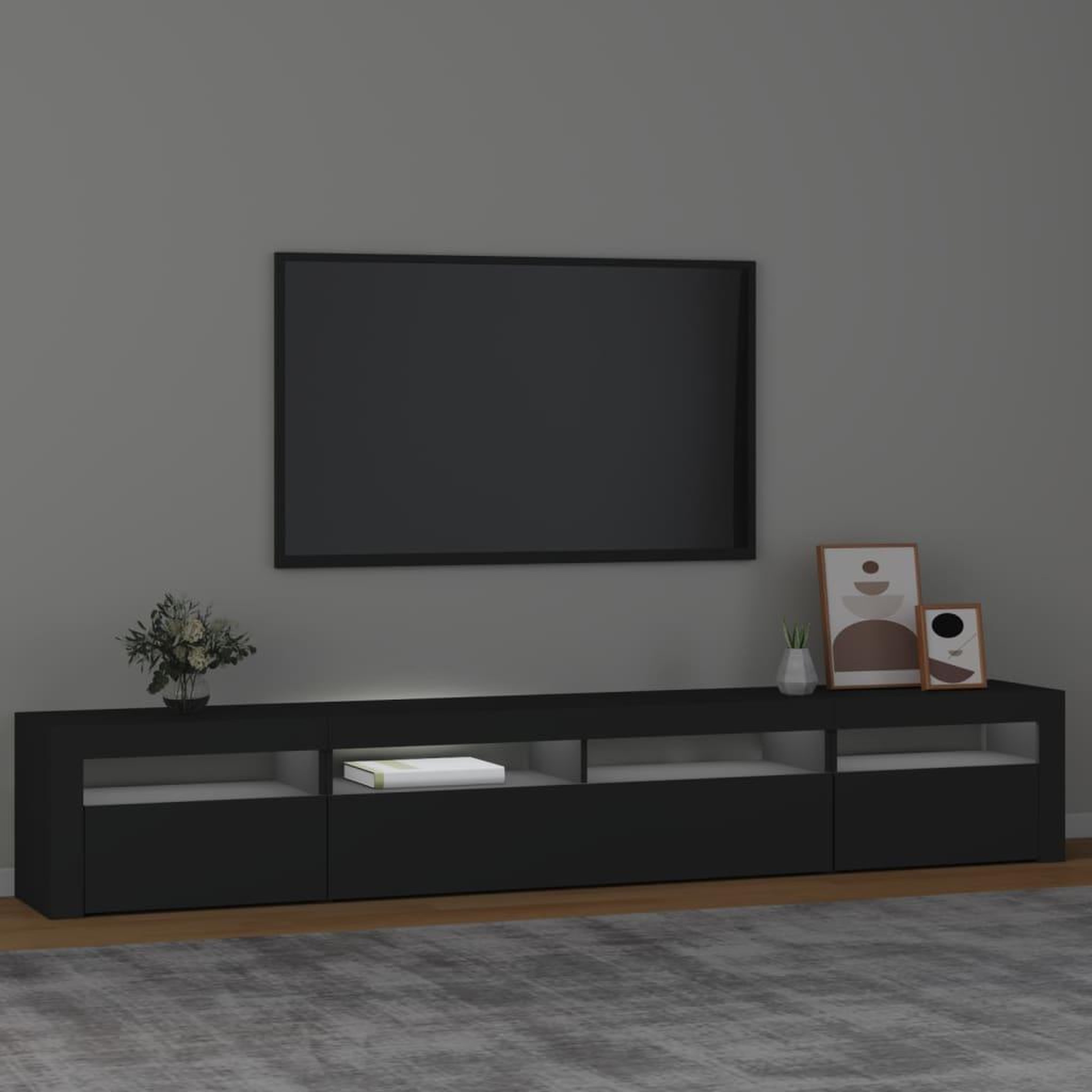 Voir la diapositive 3 : VIDAXL Meuble TV avec lumieres LED Noir 240x35x40 cm