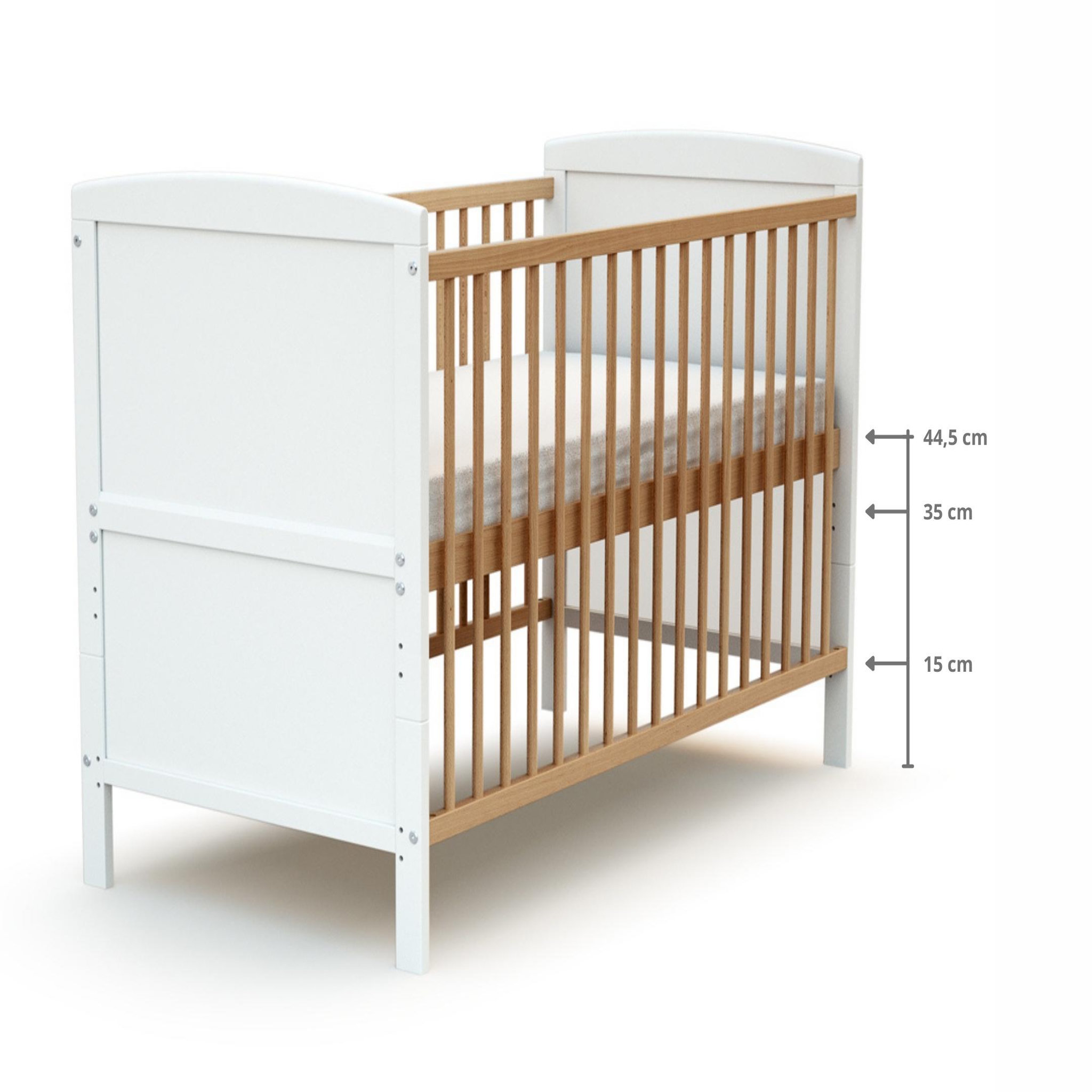 Voir la diapositive 4 : AT4 Lit bébé évolutif avec matelas ESSENTIEL 60 x 120 cm en bois