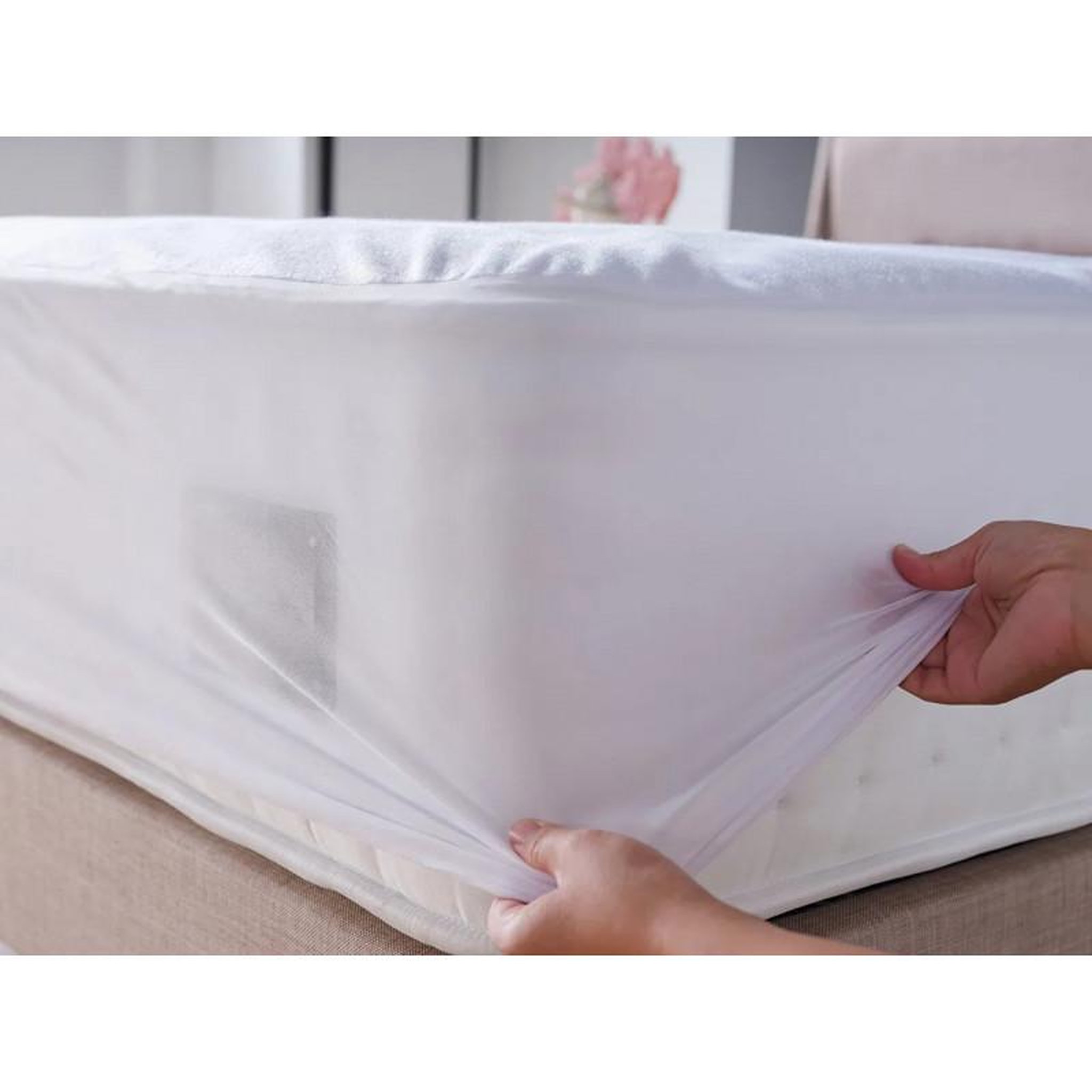 Voir la diapositive 2 : UNIVERS DECOR Protège matelas éponge imperméable anti-acariens 180 x 200 + 30 cm