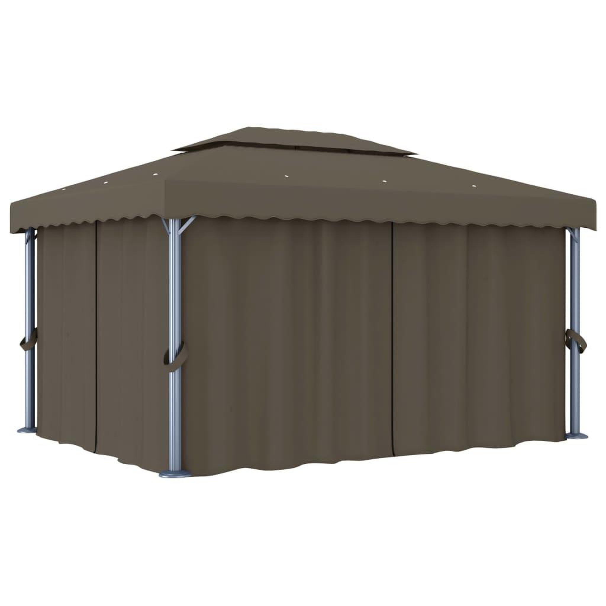Voir la diapositive 3 : VIDAXL Tonnelle avec rideau et guirlande lumineuse a LED 4x3 m Taupe